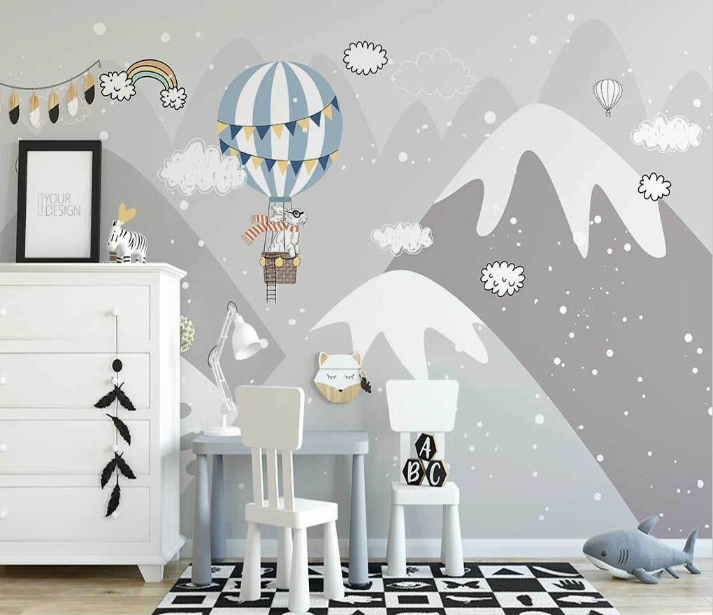 Adventure Inspired Wallpaper - Snowy Peaks & Balloon Skies Scenic Design for Home & Office Decor | Perfect for Living Rooms, Bedrooms & Workspaces