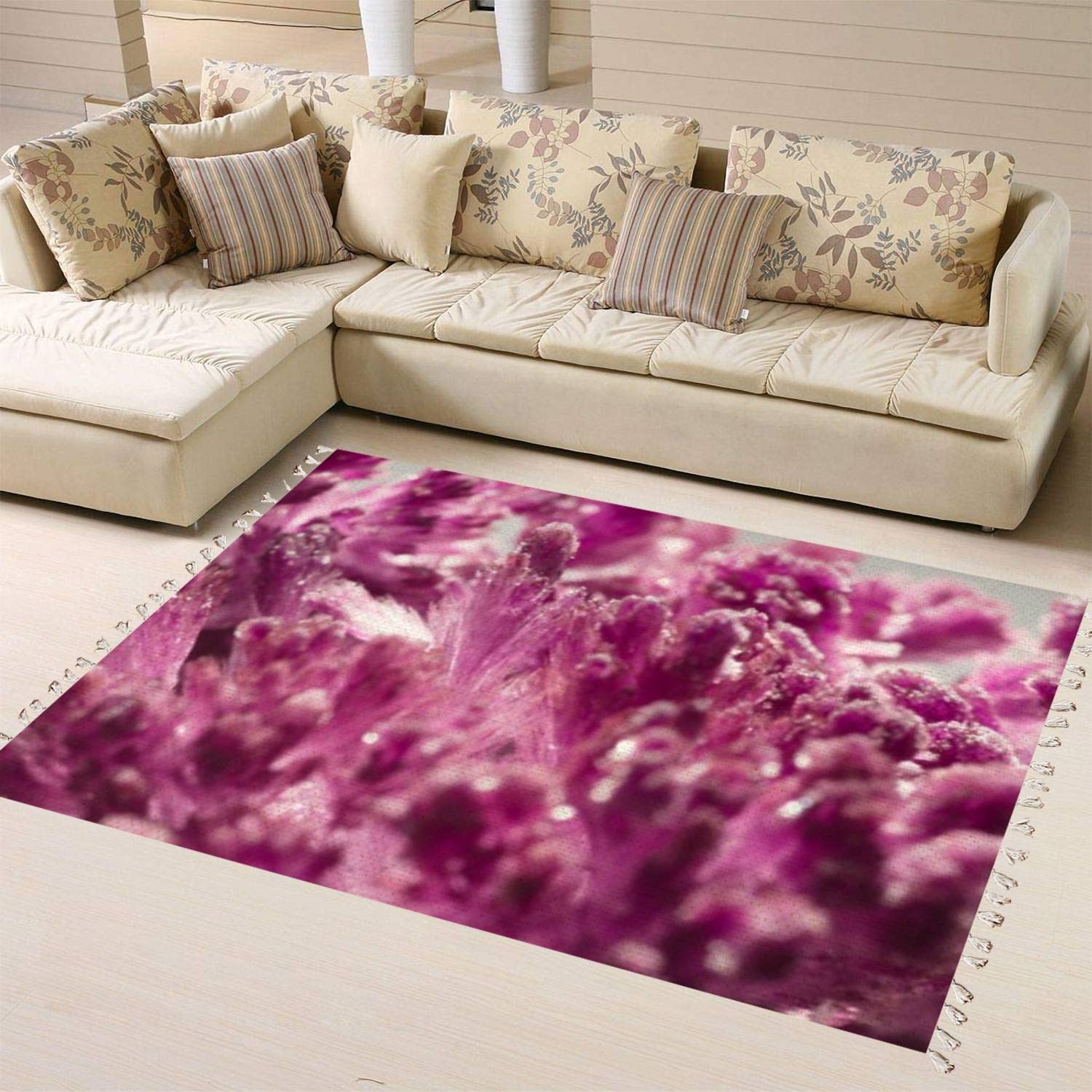 Boho Violet Crystal Area Rug - Linen Carpet for Patio, Hallway Runner, Living Room & Bedroom - Minimalist Home Decor with Crystalline Formations - Perfect for Indoor & Outdoor Use
