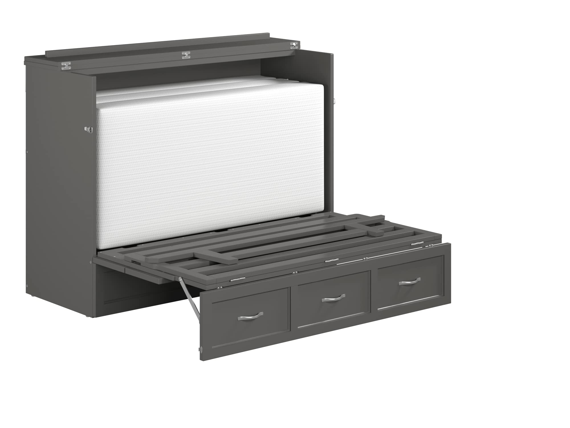 AFI Deerfield Full Size Murphy Bed with Built-in USB Charger, Grey - Space Saving Wall Bed for Small Apartments, Guest Rooms & Home Offices