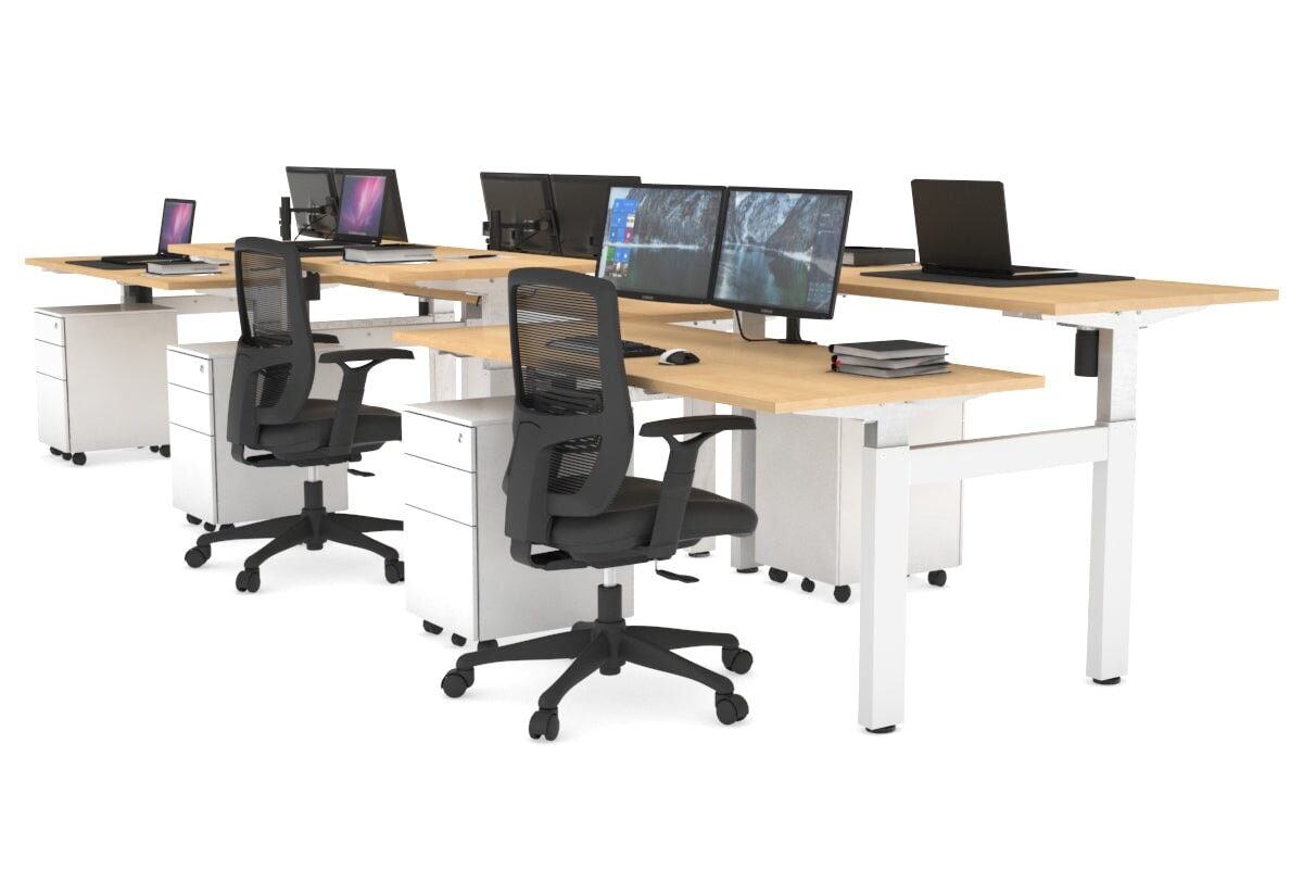 Adjustable 6-Person H Bench Workstation with White Frame [1400L x 700W] - Perfect for Office, Classroom, or Collaborative Workspace