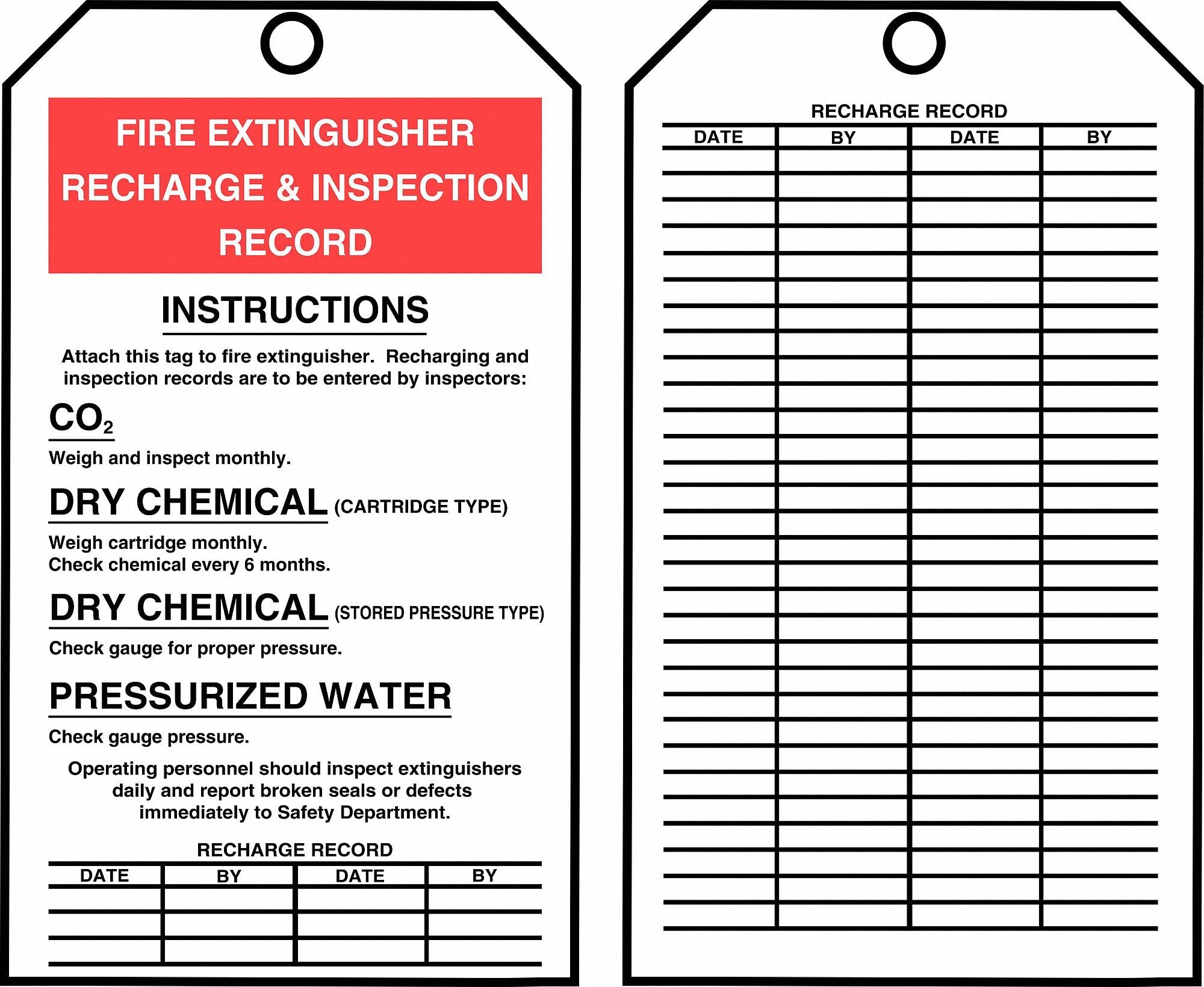 Accuform 10 mil PF Cardstock Fire Extinguisher Recharge & Inspection Record Tags - 6-1/4