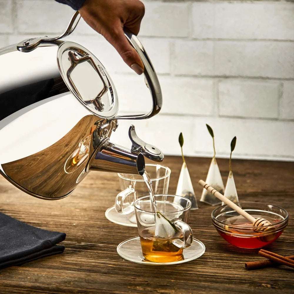 ALL CLAD Premium Stainless Steel Tea Kettle 2QT (2 Quart) - Durable & Fast Boiling Water Kettle for Stovetop Use - Perfect for Tea, Coffee & Hot Water in Kitchen, Office or Camping