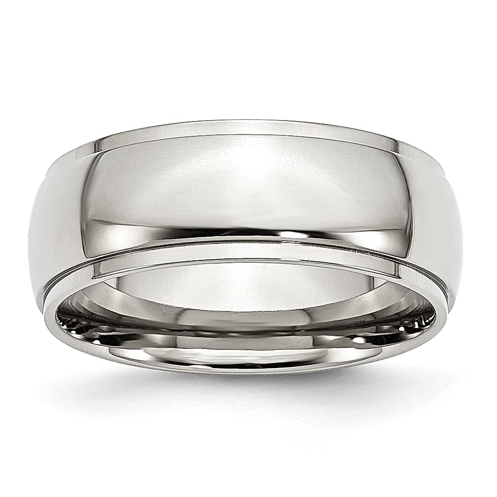 ICE CARATS 8mm Stainless Steel Ridged Edge Band Ring - Classic Domed Wedding Ring for Men, Durable & Stylish Jewelry Gift for Dad, Husband, Boyfriend - Perfect for Anniversaries, Engagements & Special Occasions