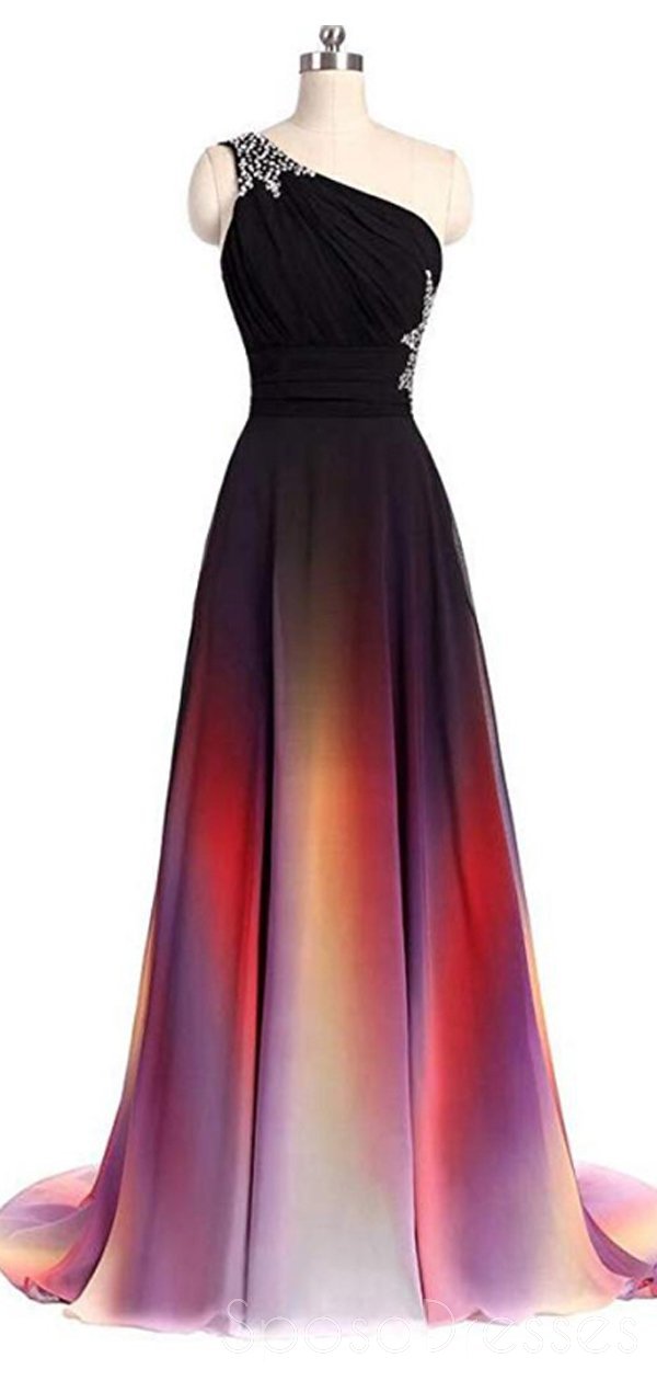 Elegant Chiffon One Shoulder Ombre Long Evening Prom Dress for Women – Custom Sweet 16 Dresses | Perfect for Formal Events, Homecoming, Quinceañera & Special Occasions