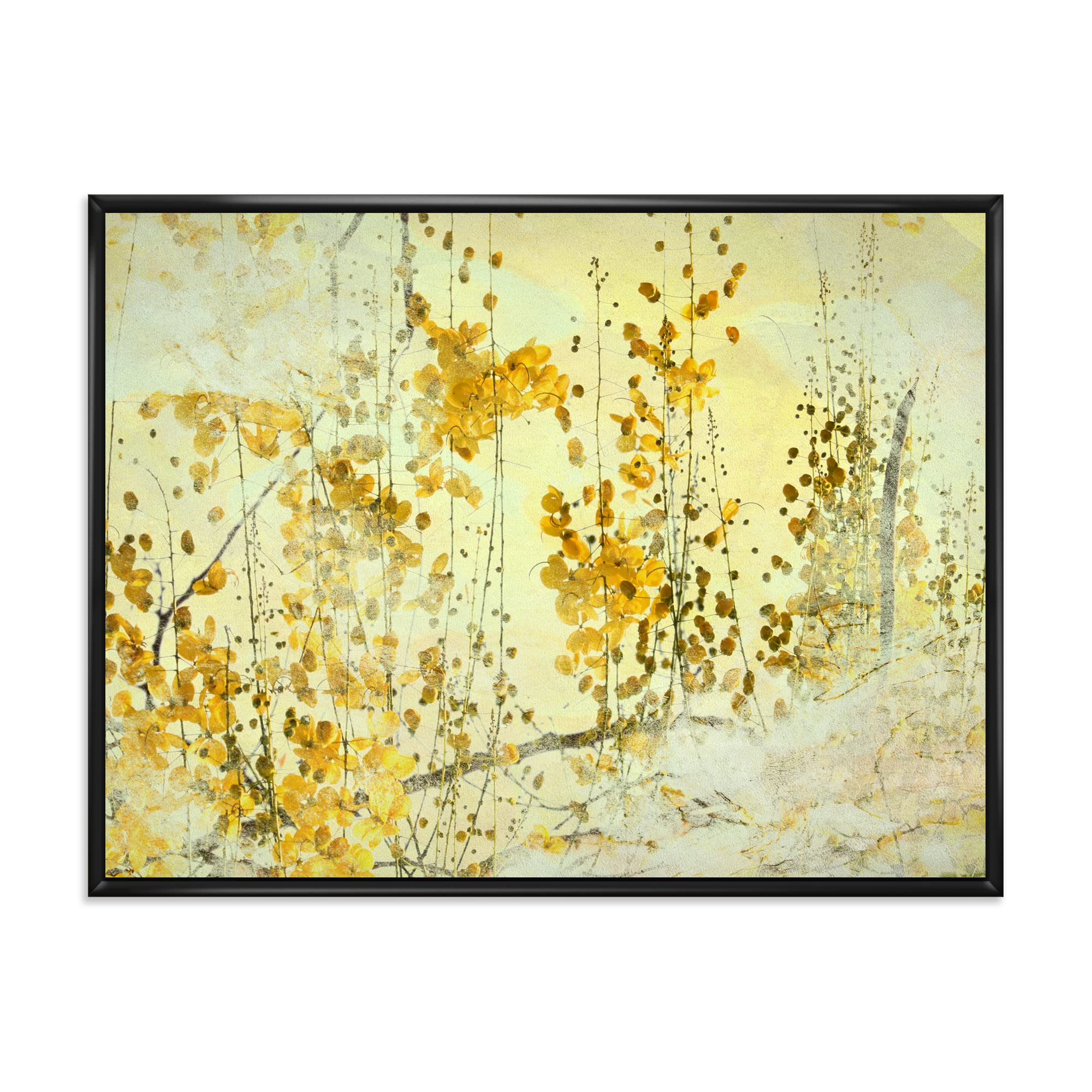Yellow Flower Grunge Art Print - Modern Framed Canvas Wall Decor for Living Room, Bedroom & Office - Boho Chic Home Decor