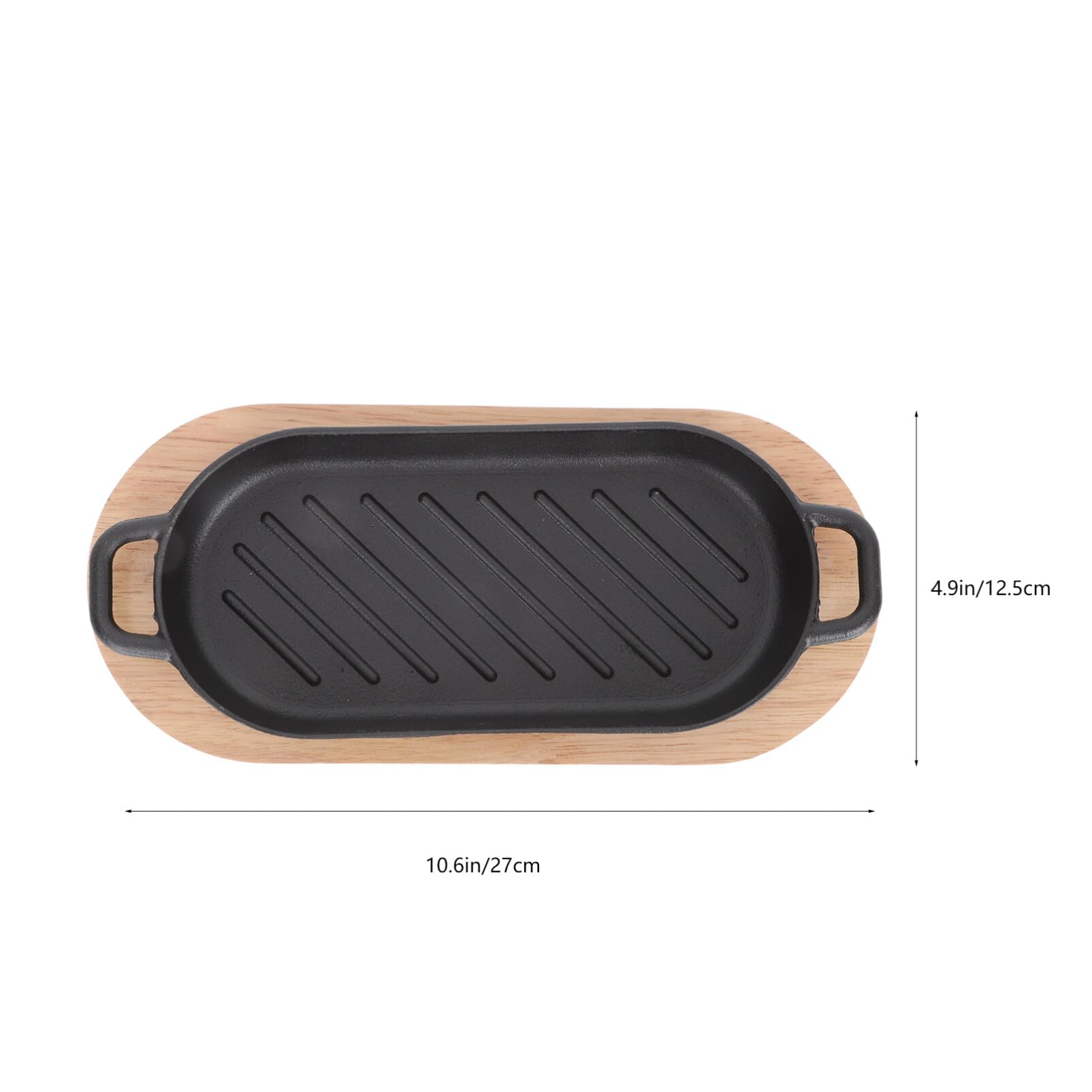Pre-Seasoned Cast Iron Sizzling Plate with Wooden Base - Steak Platter, Fajita Pan & Japanese Teppanyaki Grill for Restaurants, Home Dining & Outdoor BBQ