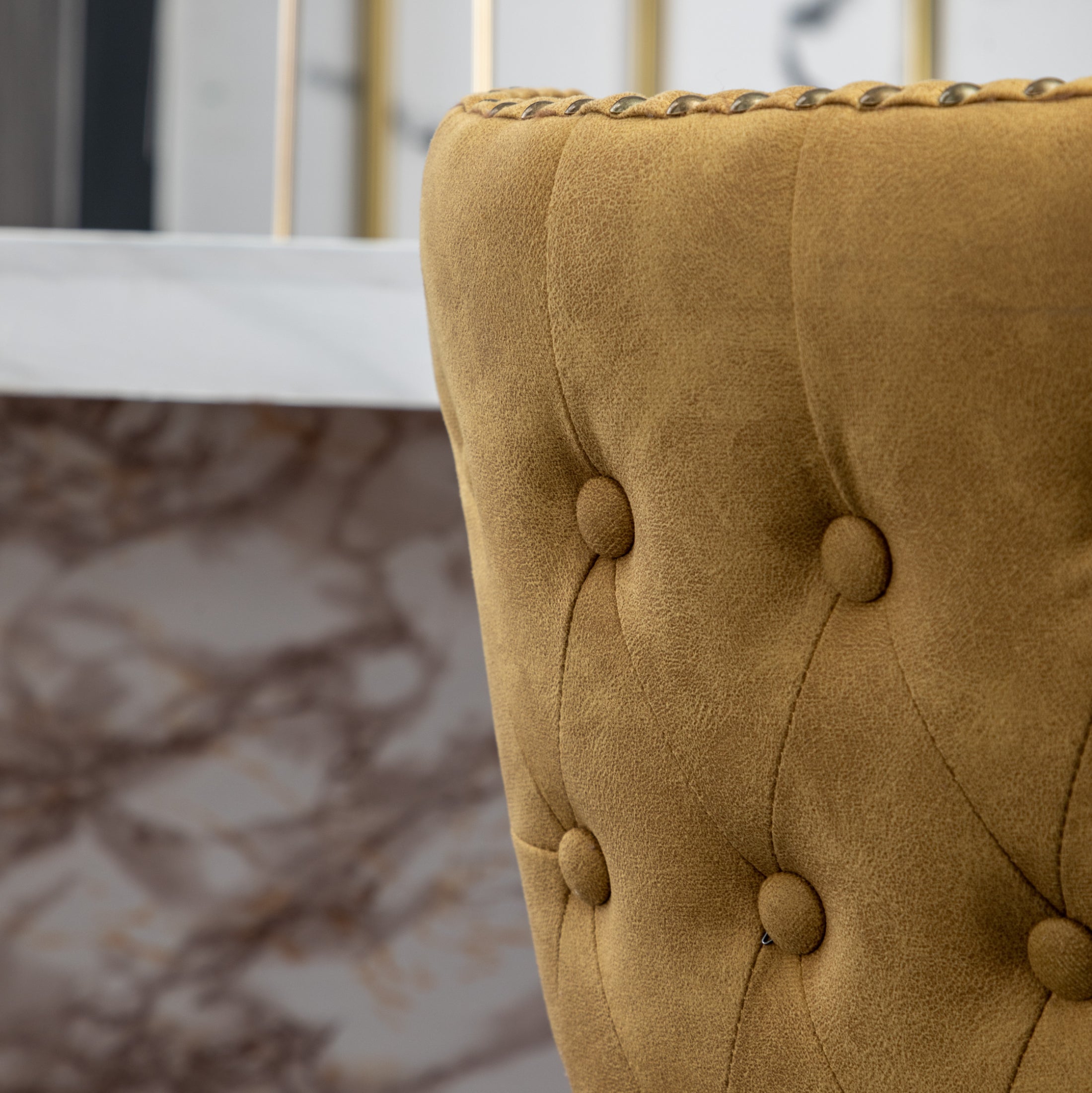 Roundhill Furniture Nevis Mid-Century Modern Faux Leather Tufted Counter Stools with Nailhead Trim - Set of 2, Yellow - Perfect for Kitchen Islands, Breakfast Bars & Home Decor