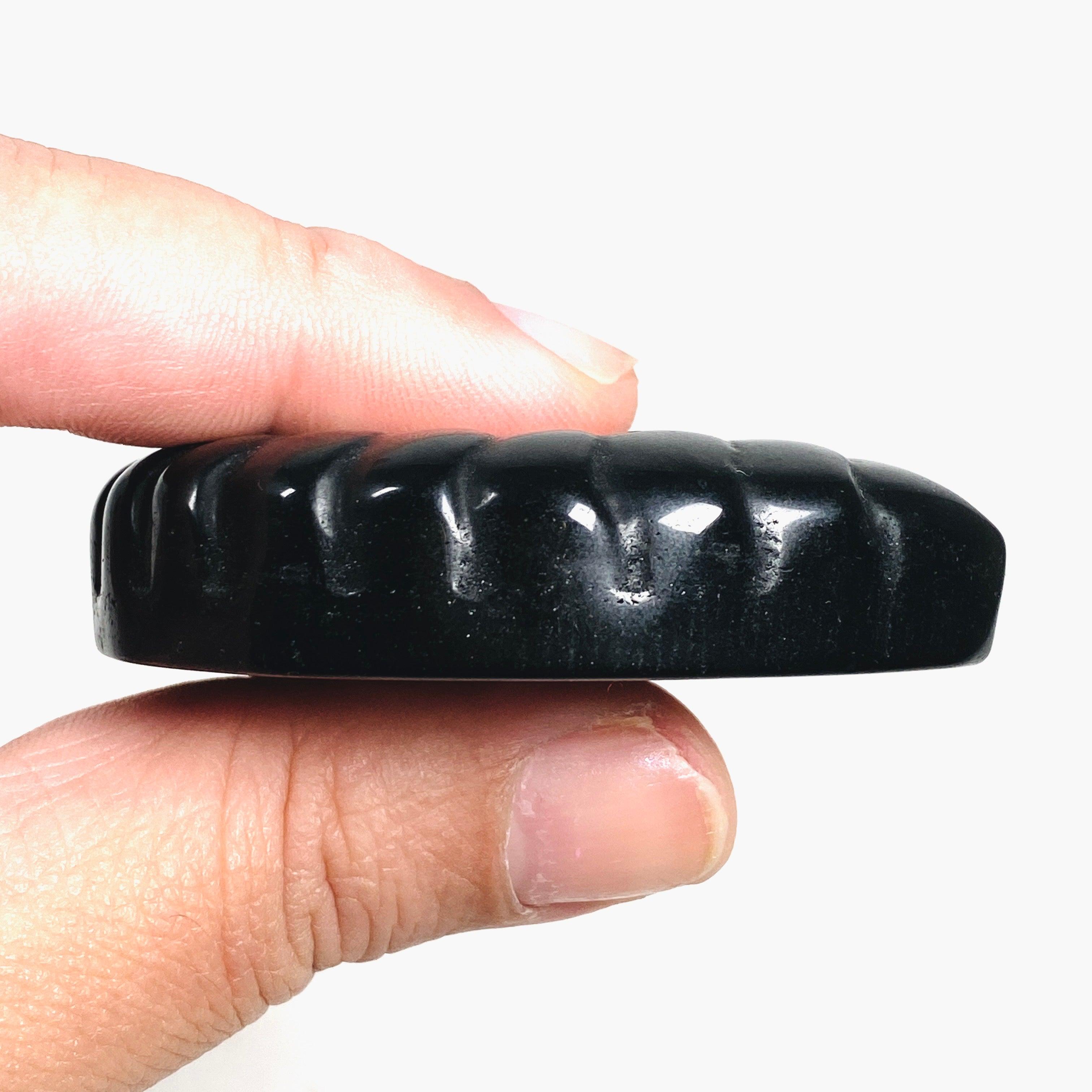 Natural Ammonite Gold Sheen Obsidian Carving AMC01 - Handmade Healing Stone for Meditation, Yoga & Spiritual Decor
