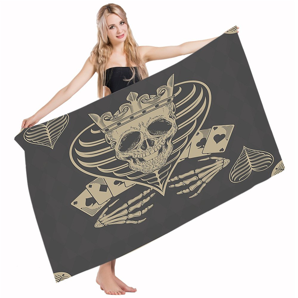Premium Skull Poker Cards Design Bath Towel - Quick Drying Cotton Polyester Blend (32