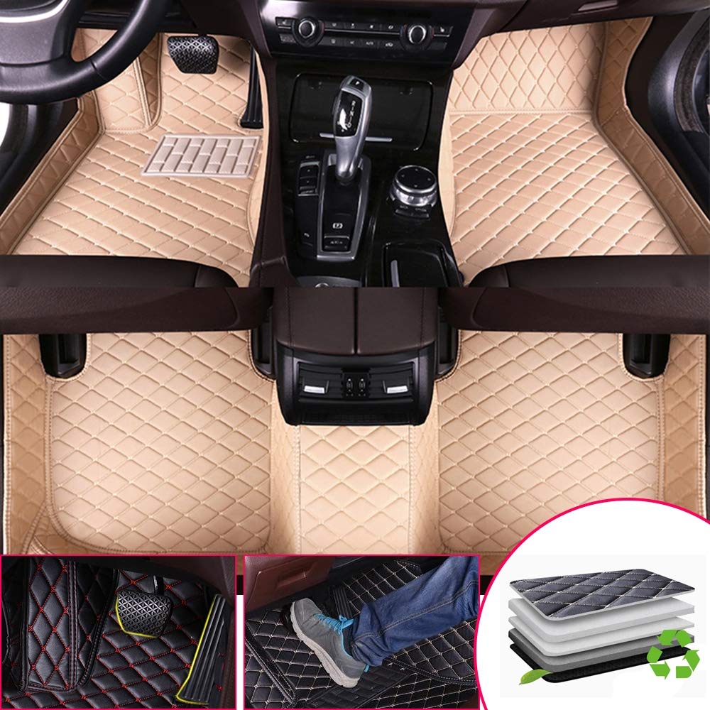 Premium Custom Fit Car Floor Mats for Mercedes-Benz GL Class 7-Seater (2013-2016) - Luxury Leather, Wear-Resistant, Beige Interior Protection - Perfect for Family Road Trips & Daily Commutes