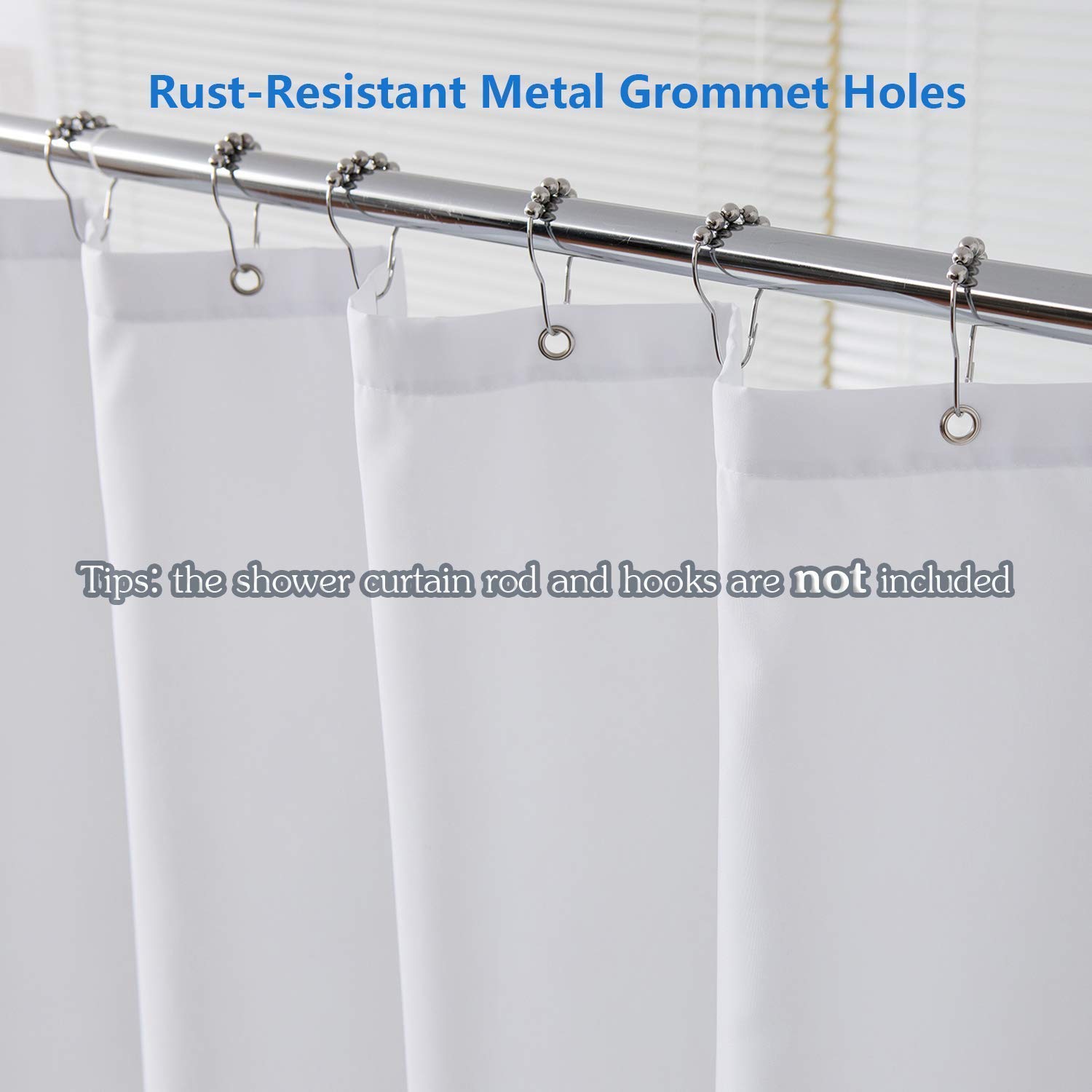 AmazerBath Plastic Shower Curtain with Rustproof Hooks - Waterproof Bathroom Decor for Bath Tub, Shower Stall and Spa (12 Hooks Included)