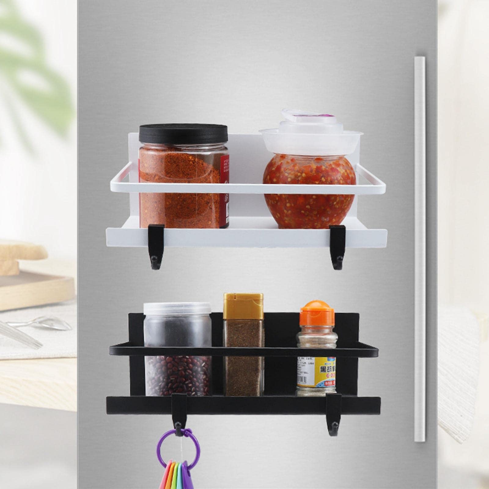 IVELECT Multifunctional Refrigerator Spice Shelf Storage Organizer - Kitchen Refrigerator Organizer for Spices, Condiments & Food - Space Saving Black Fridge Organizer (Perfect for Small Kitchens & Pantry Organization)