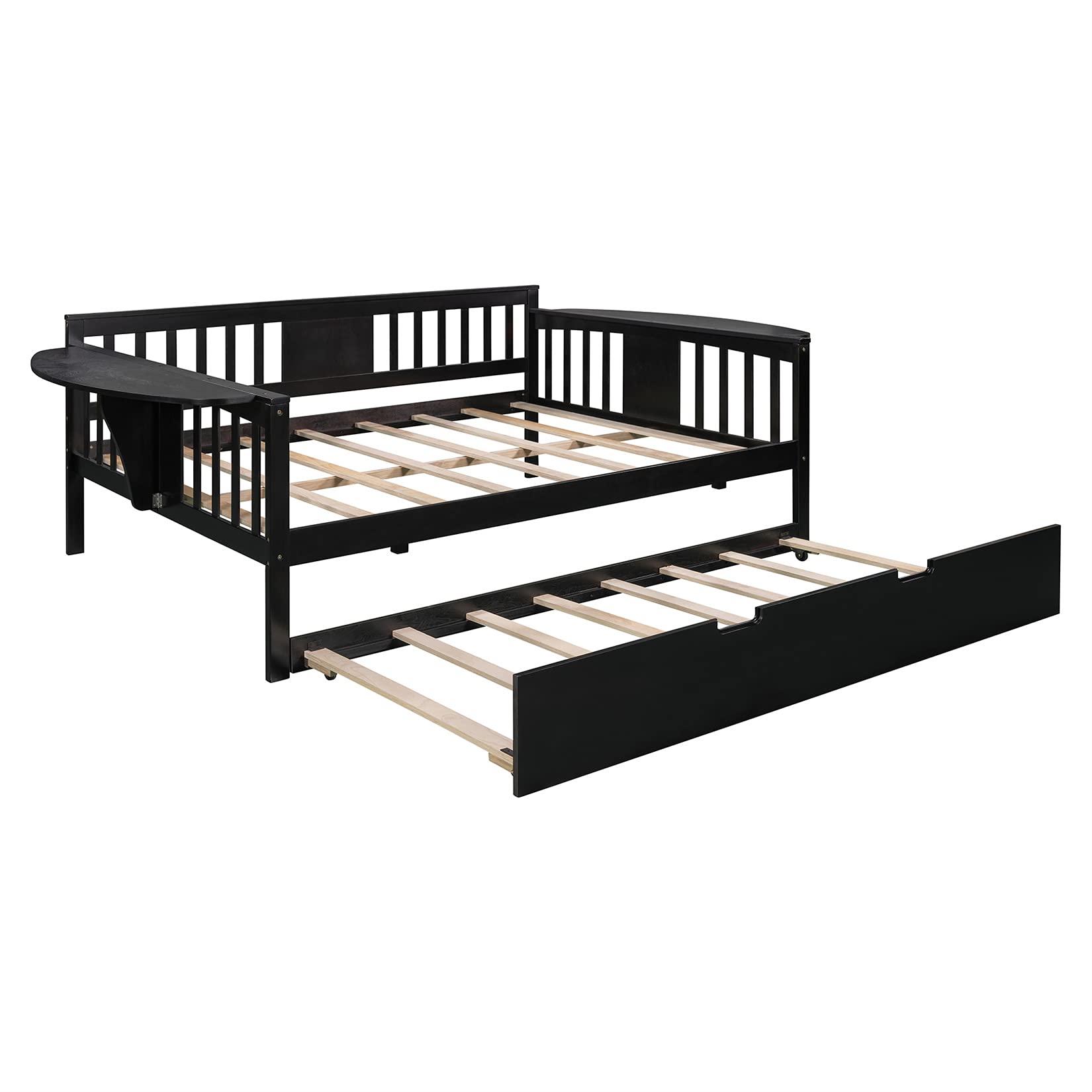 Full Size Daybed with Trundle - Wooden Daybed Frame for Kids & Adults, Espresso Sofa Bed for Bedroom & Living Room - Perfect for Guest Rooms, Dormitories, and Small Spaces