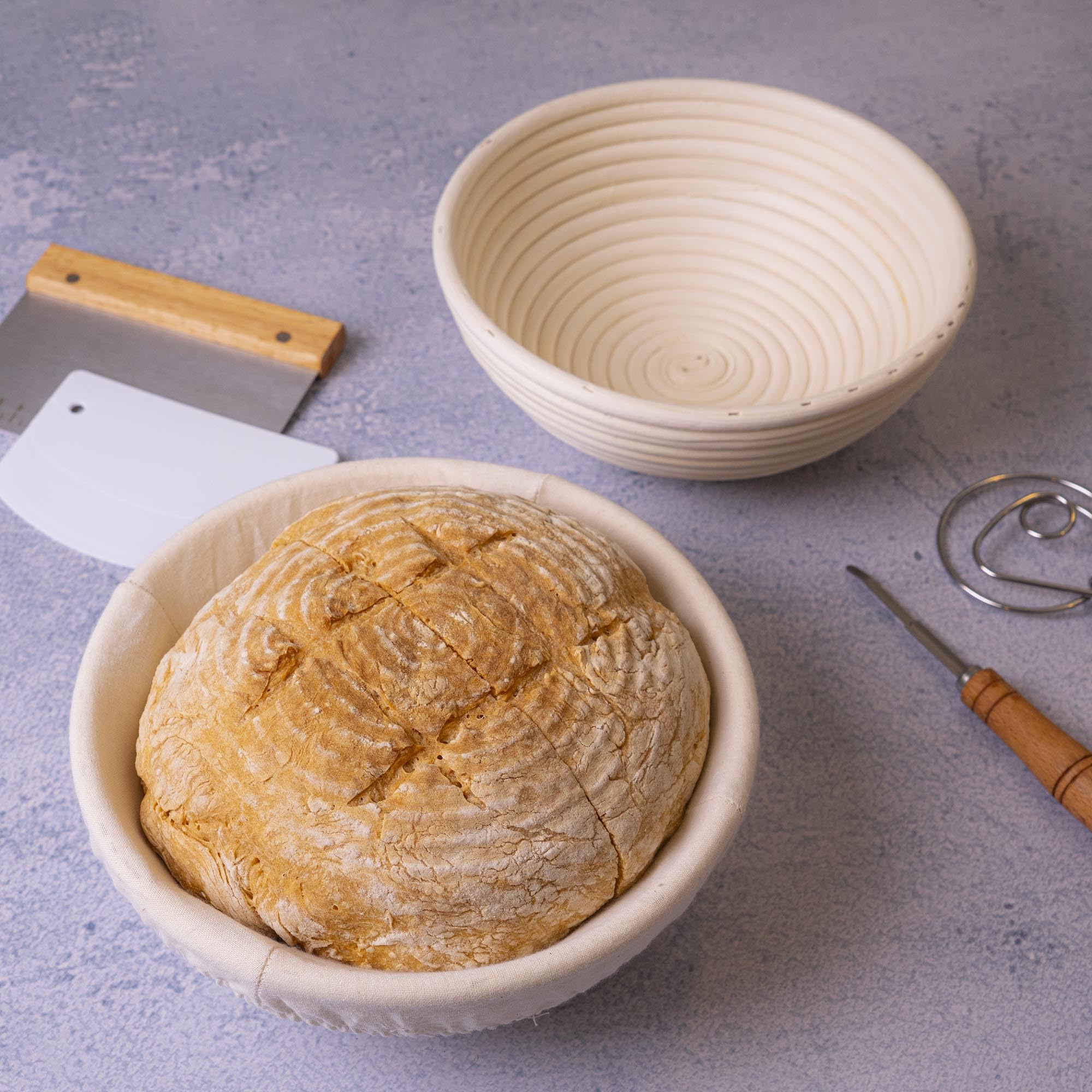 2-Pack Round Bread Proofing Baskets with Liners – 9 Inch Dough Rising Bowls for Sourdough Baking | Professional & Home Baker Essential | Perfect for Artisan Bread, Homemade Loaves & Rustic Pastries