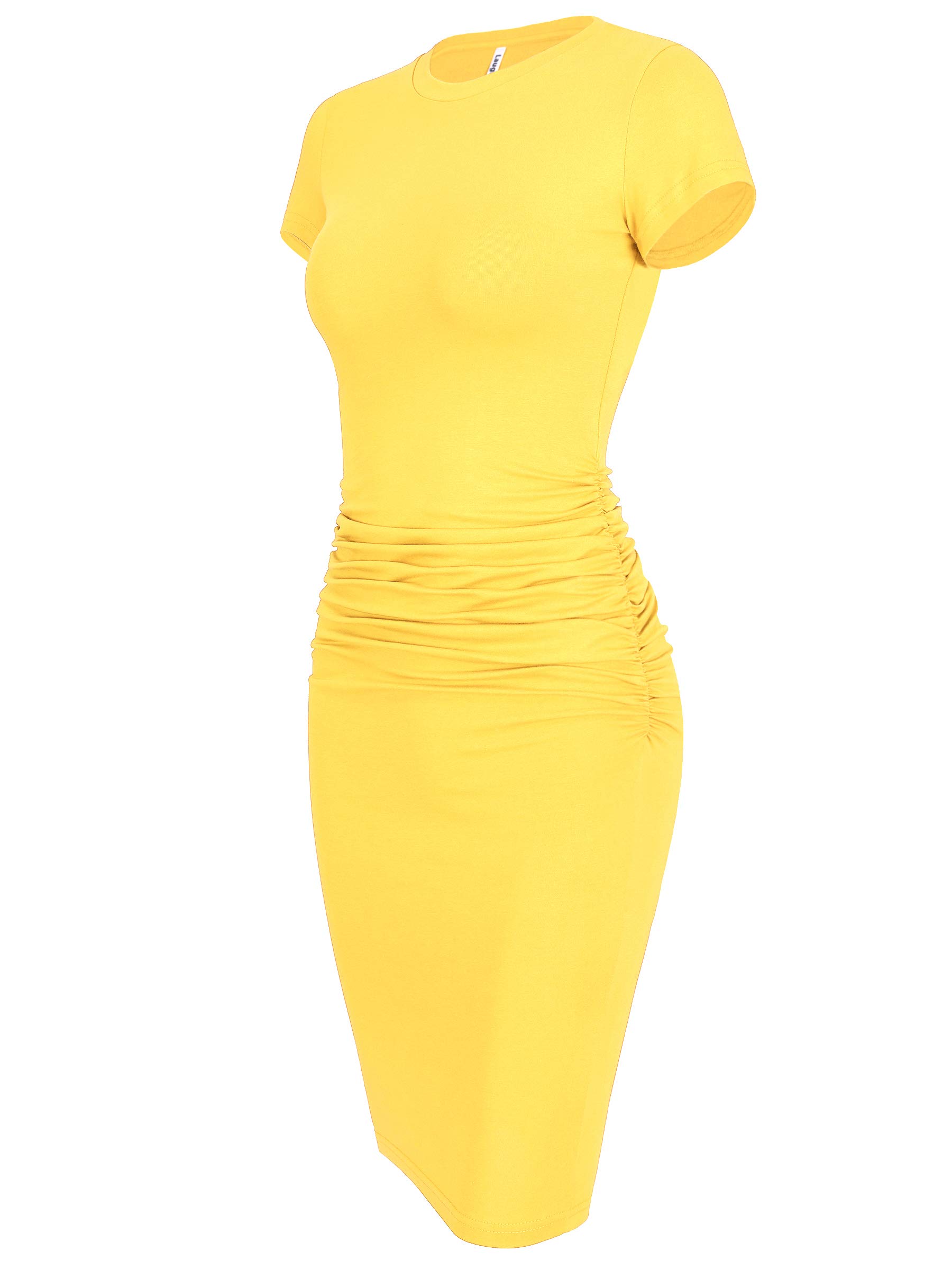Laughido Women's Short Sleeve Ruched Bodycon Sundress - Knee Length T-Shirt Dress for Summer 2025 | Trendy Casual Outfits for Beach, Party & Vacation | Flattering Fit for Date Night & Outdoor Activities