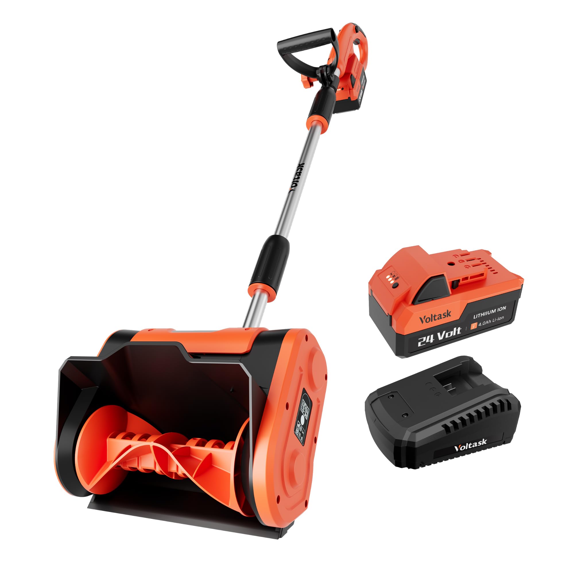 VOLTASK 24V Cordless Snow Shovel - 11-Inch Electric Snow Blower with 4-Ah Battery & Fast Charger, Adjustable Front Handle - Perfect for Driveways, Sidewalks & Small Areas Snow Removal