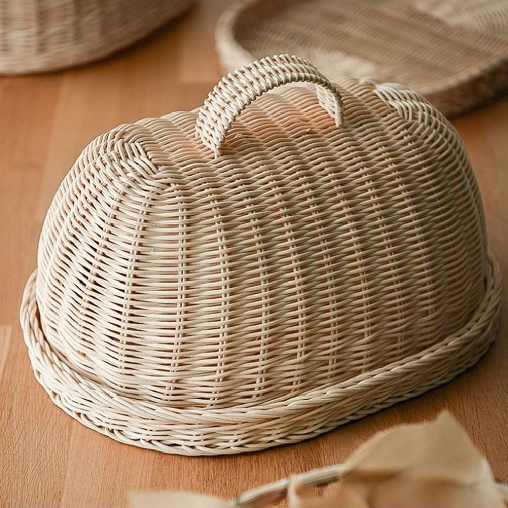 Rattan Food Cover Storage Tray - Handwoven Kitchen Fruit Basket for Bread & Produce Protection | Perfect for Picnics, Parties & Countertop Display