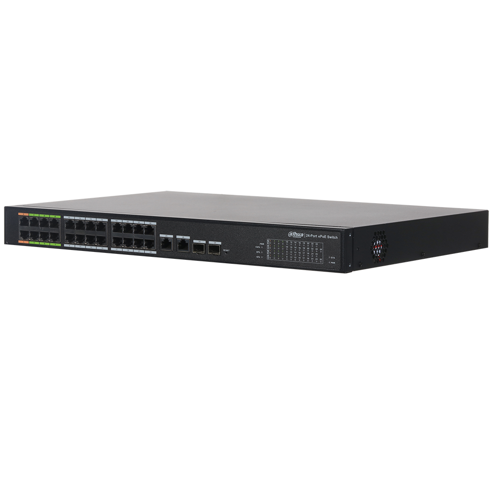 Dahua DH-LR2226-24ET 360° 24-Port ePoE Layer 2 Managed Network Switch for IP Cameras & Security Systems - Ideal for Home, Office & Business Surveillance Setup