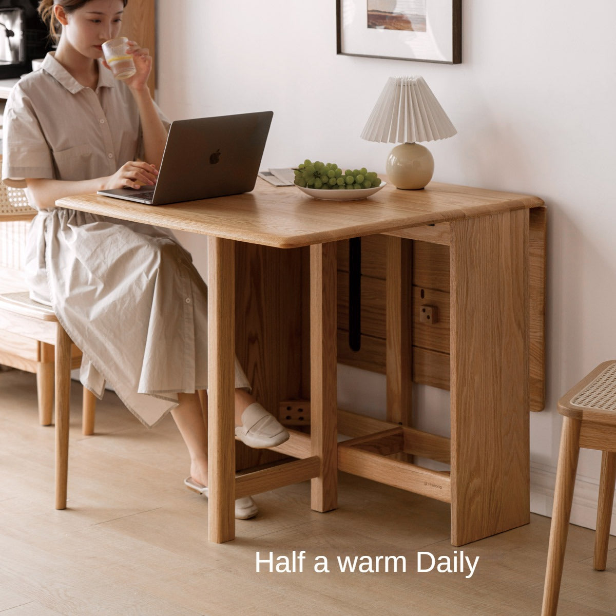 Solid Oak Folding Dining Table - Extendable Wooden Table for Small Spaces | Perfect for Apartments, Patios & Outdoor Entertaining