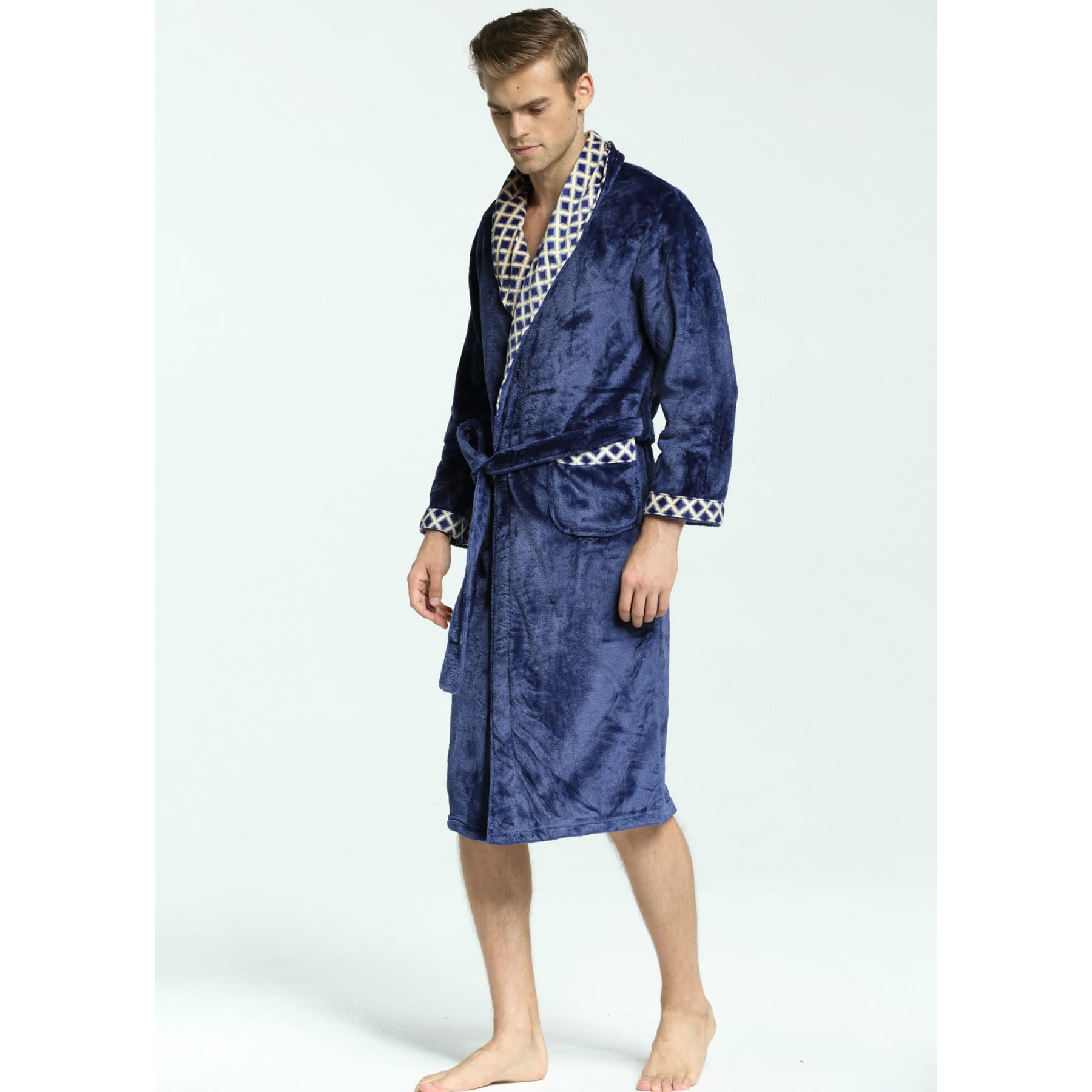 WIITON Men's Flannel Kimono Robe - Soft Plush Sleepwear & Bathrobe for Lounge, Spa, Home - Plus Size Comfortable Dressing Gown for Relaxation & Sleep