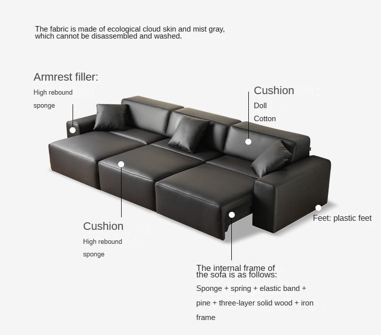 Organic Leather Art Sofa with Retractable Bed - Big Black Bull Electric Sofa Bed for Living Room, Guest Room & Small Space Comfort