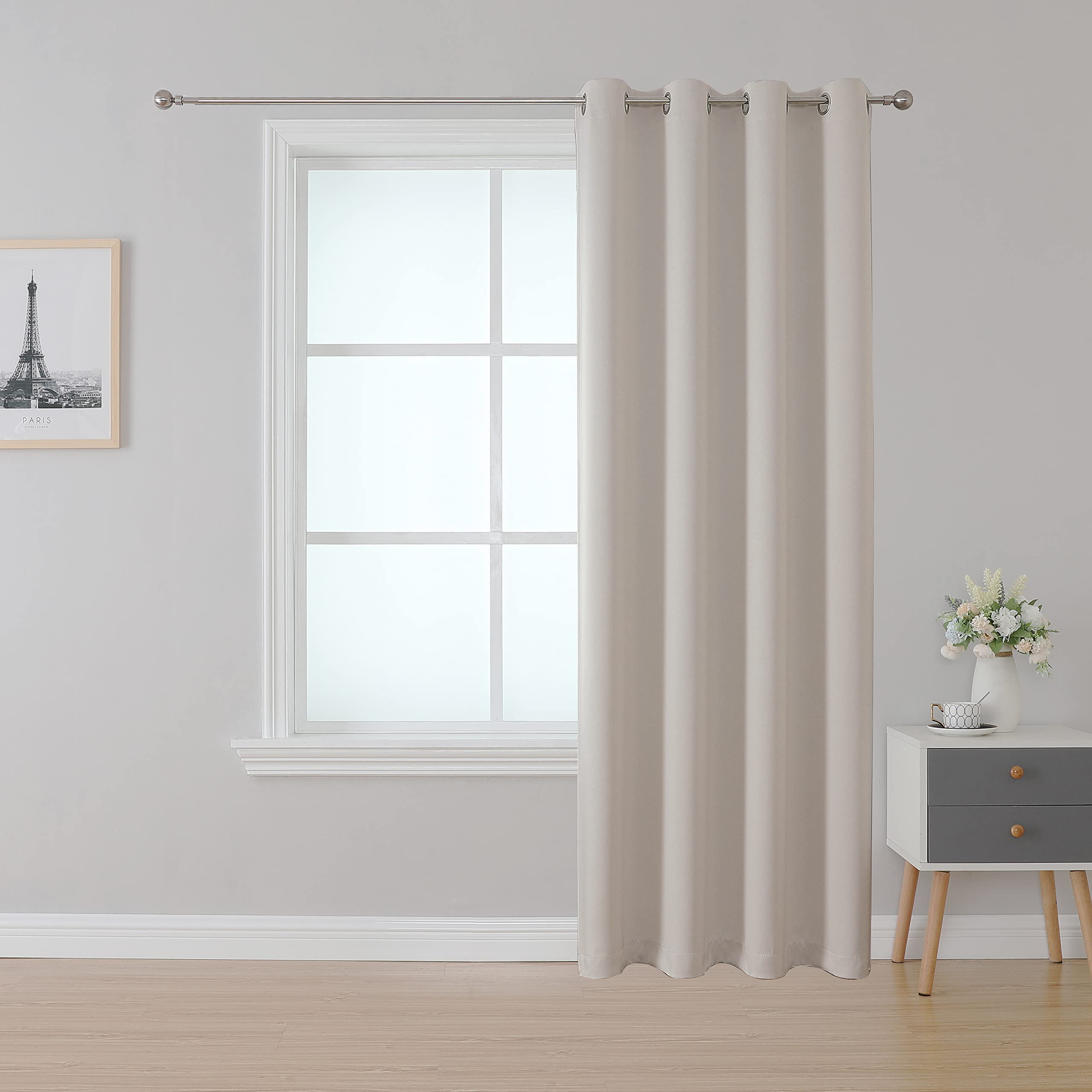 Fire Resistant Curtains for Hotel & Hospital - Light Beige 52 x 108 Inches - 1 Panel Blackout Drapes for Privacy & Safety