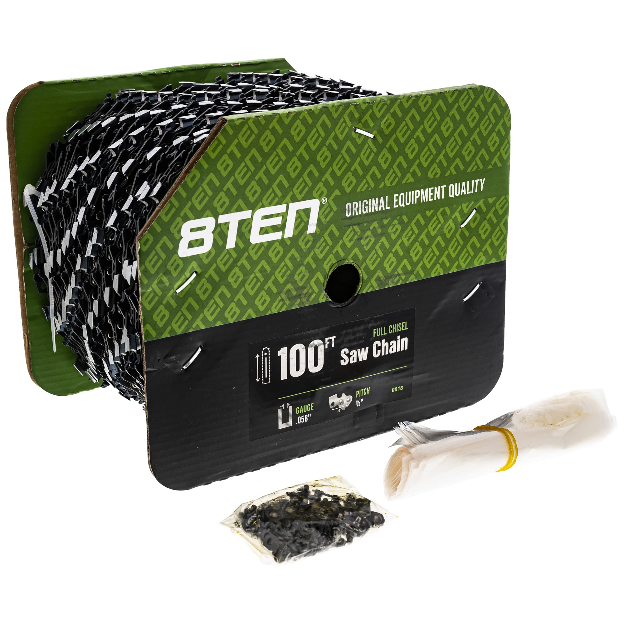 8TEN Bulk Chainsaw Chain Reel - 100 Feet Full Chisel .058 Gauge 3/8 Pitch for Professional Logging & Wood Cutting | Perfect for Forestry, Firewood Processing & Landscaping Work