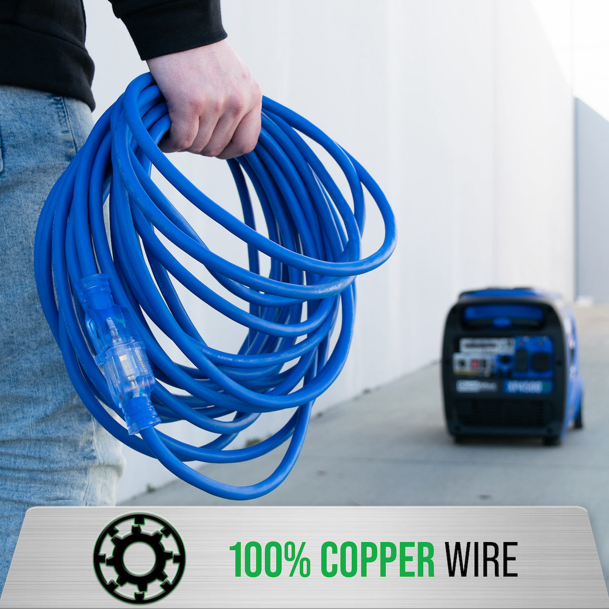 DuroMax XPX12050A 12 Gauge 50ft Heavy Duty Extension Cord - SJEOOW Certified, Blue Single Tap Power Cable for Outdoor Tools, Construction Equipment & Workshop Use