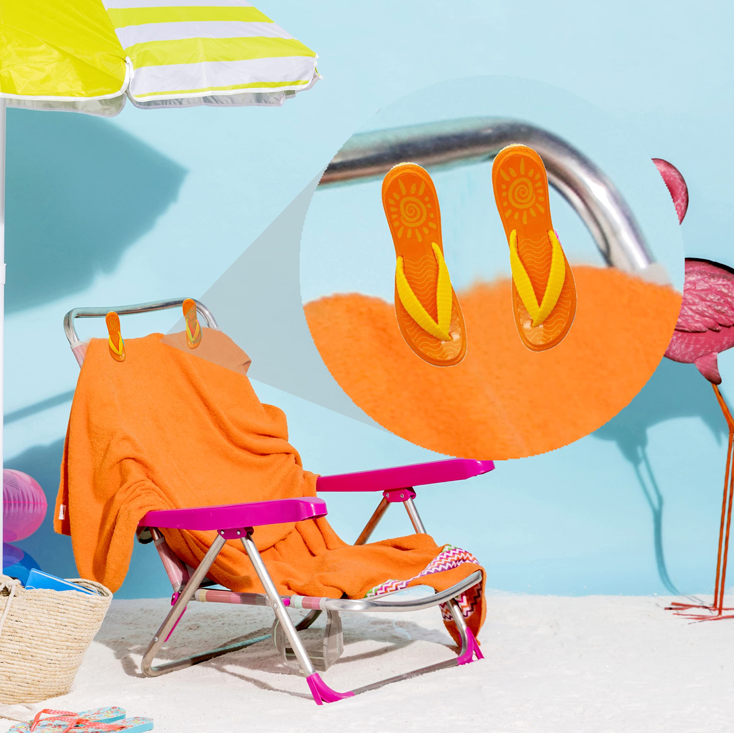 PERFORMORE 2-Pack Beach Towel Clips - Secure & Portable Towel Holder for Beach Chairs, Deck, Patio, Pool, Boat & Cruise - Lounge Chair Accessories (Orange) - Perfect for Travel, Vacation & Outdoor Relaxation