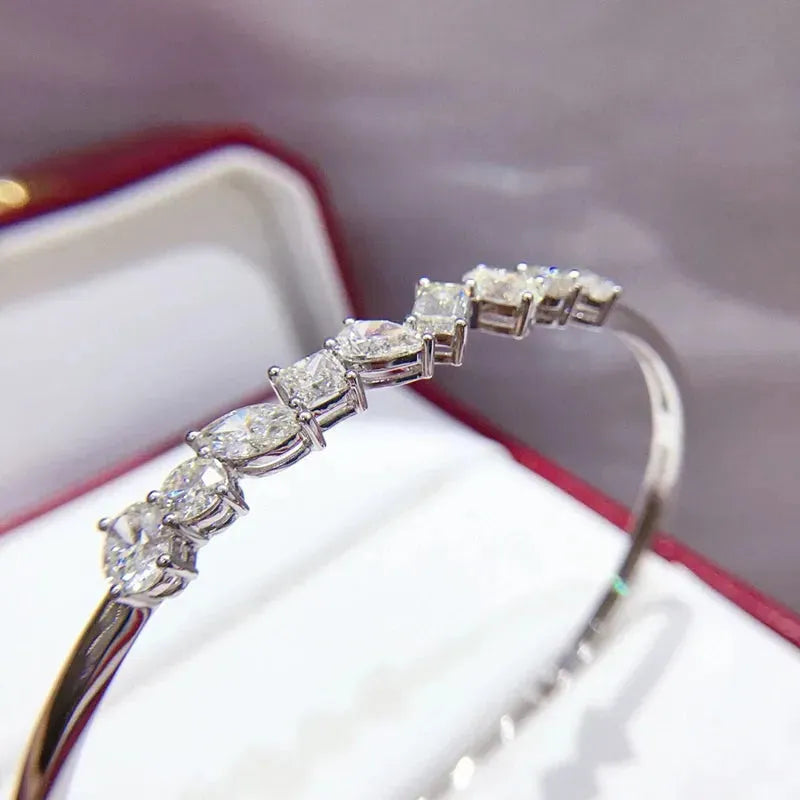 18K White Gold Natural Diamond 3.0ct Special Shaped Bangle for Women - Elegant Luxury Wedding, Engagement & Party Jewelry Gift for Her - Perfect for Anniversary, Valentine's Day & Special Occasions