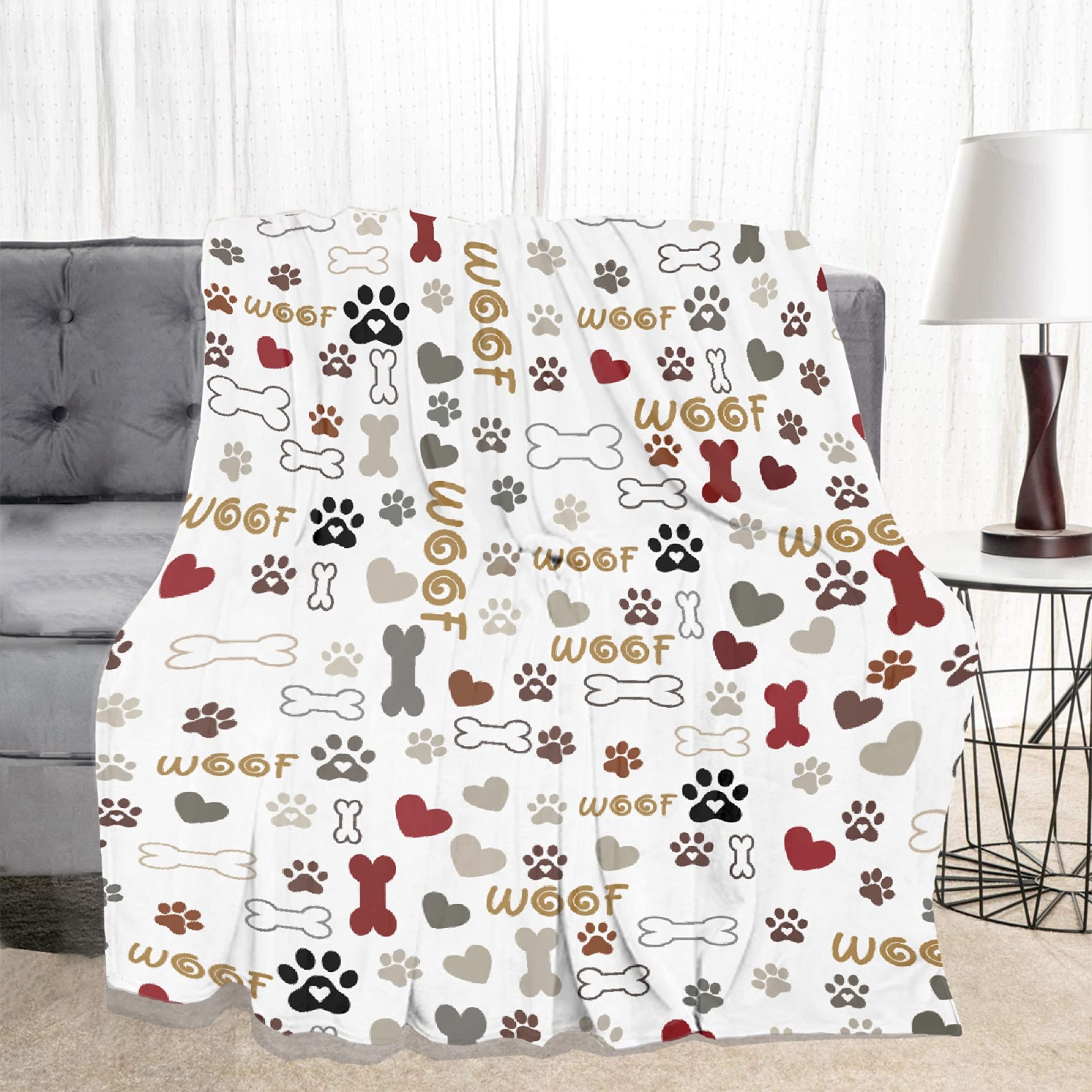 Soft Flannel Cartoon Dog Paw Prints Blanket - Lightweight Quilted Throw for Sofa, Bed, Couch & Car - Extra Large 120x90 Inch Cozy Blanket for Women, Men & Family - Perfect for Home Decor, Gifts, Parties & Winter Snuggling