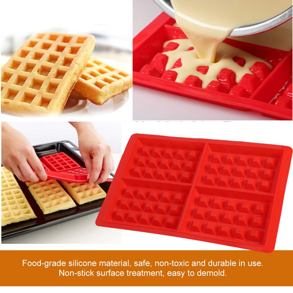 4-Piece Silicone Waffle Mold Set - Non-Stick Baking Tray for Waffles, Muffins, Chocolate, Candy & Soap Making - Perfect for DIY Desserts, Cake Decorating & Craft Projects