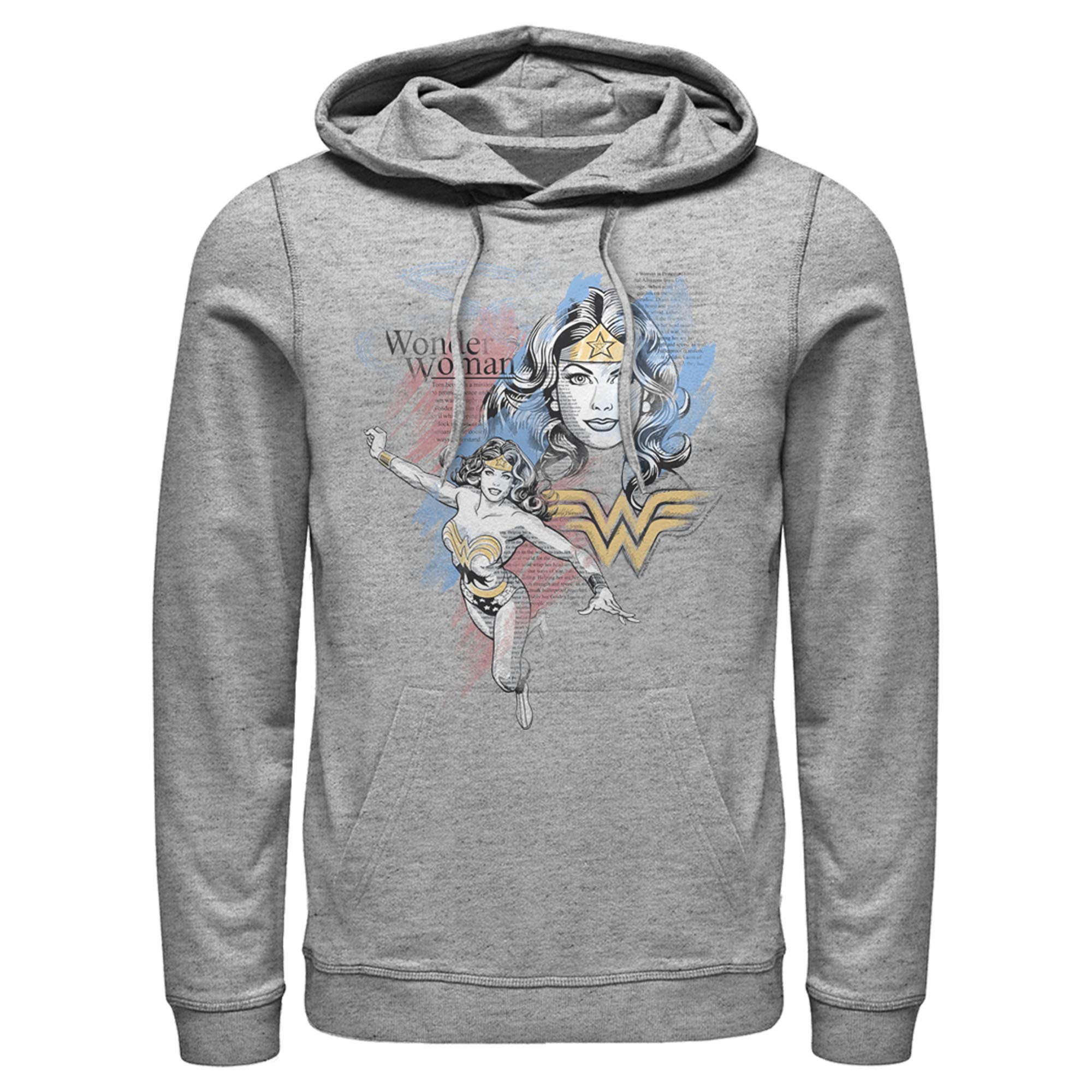Vintage Justice League Watercolor Sketch Portrait Pullover Hoodie for Men - Casual Superhero Graphic Sweatshirt for Fans, Cosplay & Everyday Wear