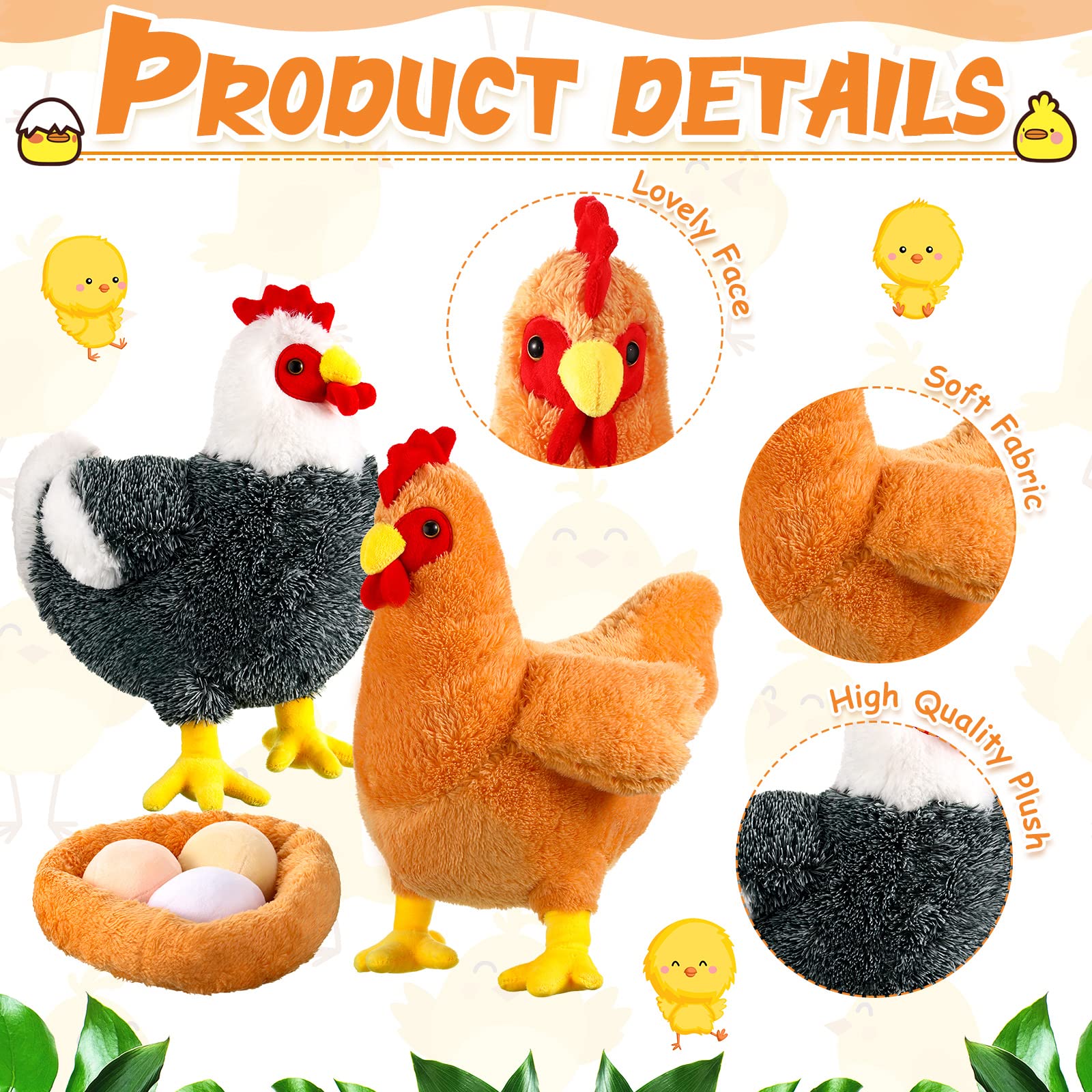 Civaner 6 Pack 12 Inch Buffy The Hen Chicken Stuffed Animal - Cute Plush Chicken with Eggs, Large Easter Plush Toy for Kids & Women, Perfect for Birthday Gifts, Easter Party Favors, Nursery Decor and Cuddling Companions
