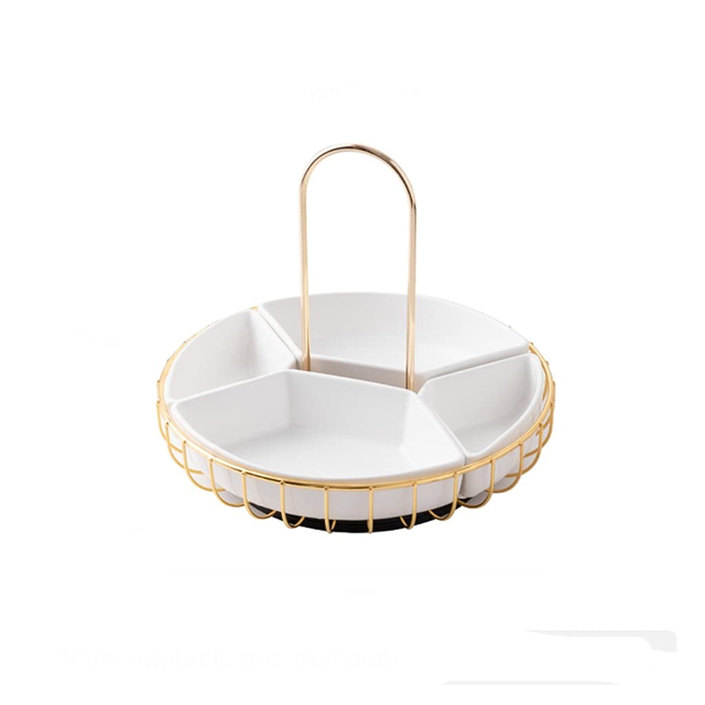 OIPYI Rotating Ceramic Fruit Plate - Portable Snack Tray for Dried Fruits, Nuts & Candy | White Color | Perfect for Kitchen, Dining Table & Party Serving