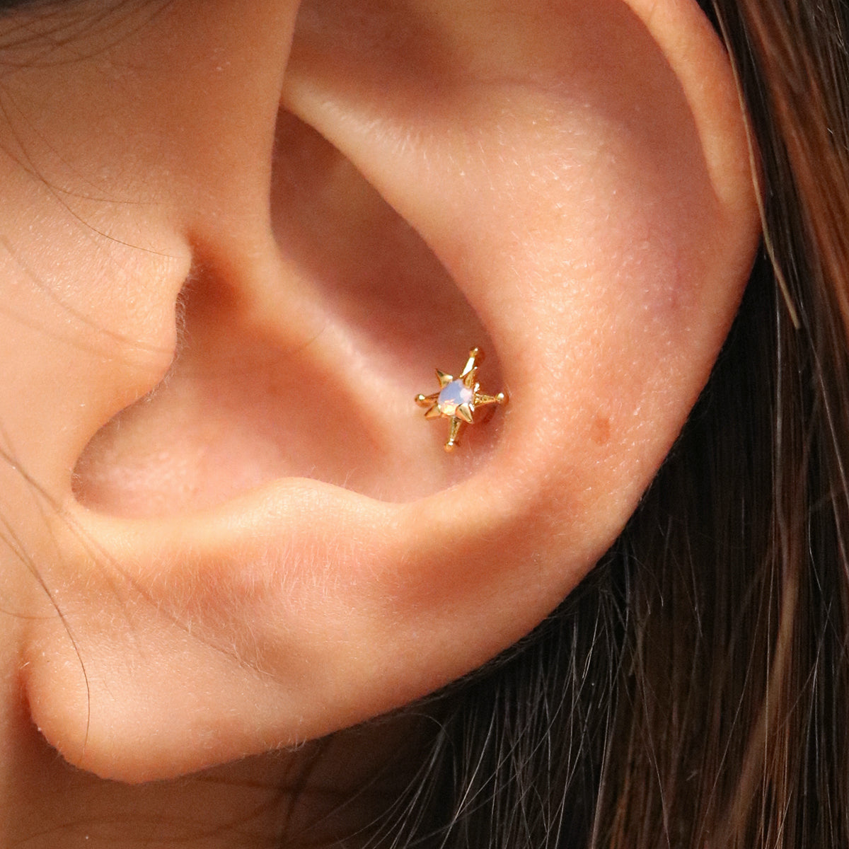 Moonstone Sparkle Star Piercing - Dainty & Elegant Body Jewelry for Cartilage, Helix, or Lobe - Perfect for Everyday Wear & Special Occasions