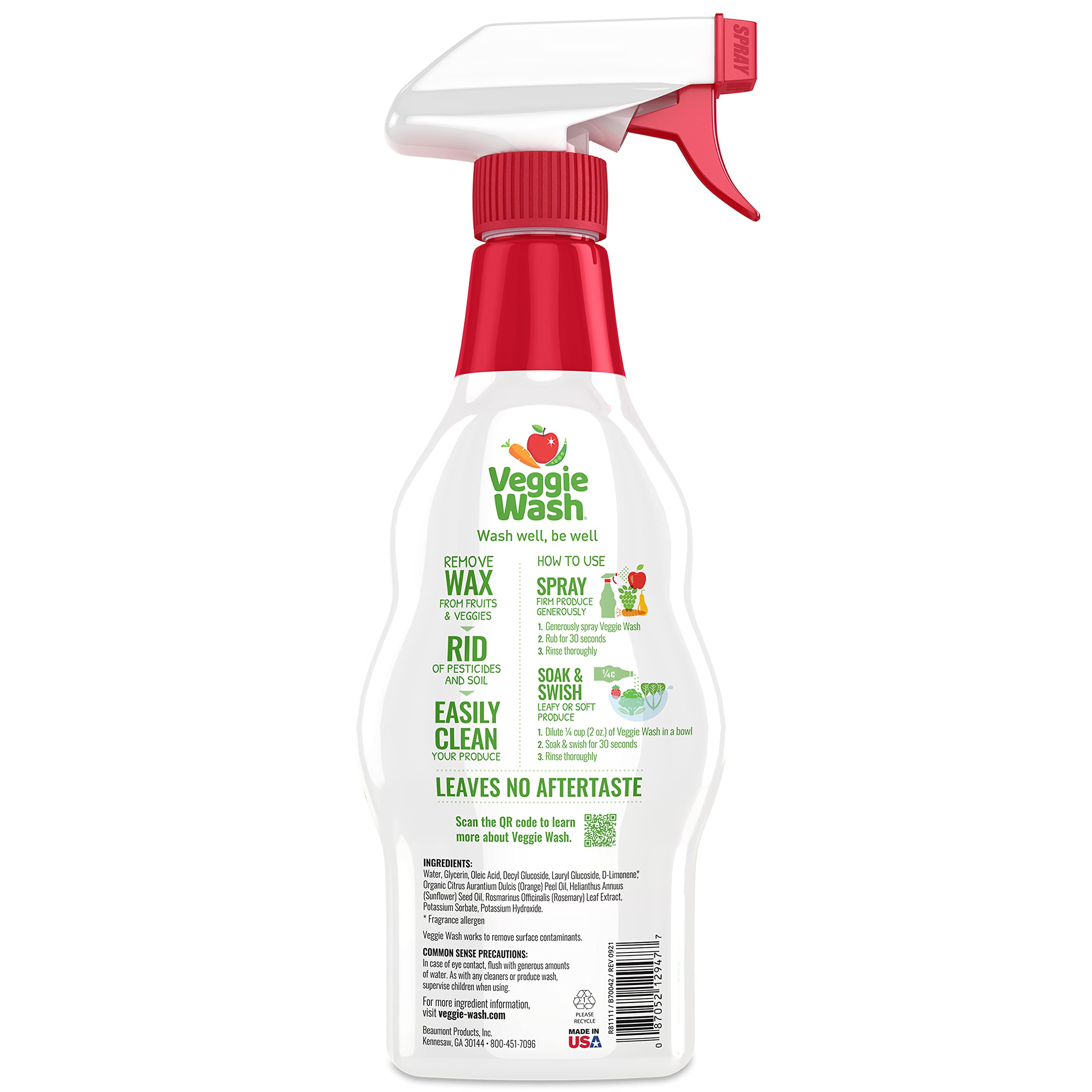 Organic Fruit & Vegetable Wash - 16 oz Natural Produce Cleaner for Fresh, Safe Fruits & Veggies | Perfect for Washing Berries, Leafy Greens & More | USDA Certified, Non-Toxic, Vegan-Friendly