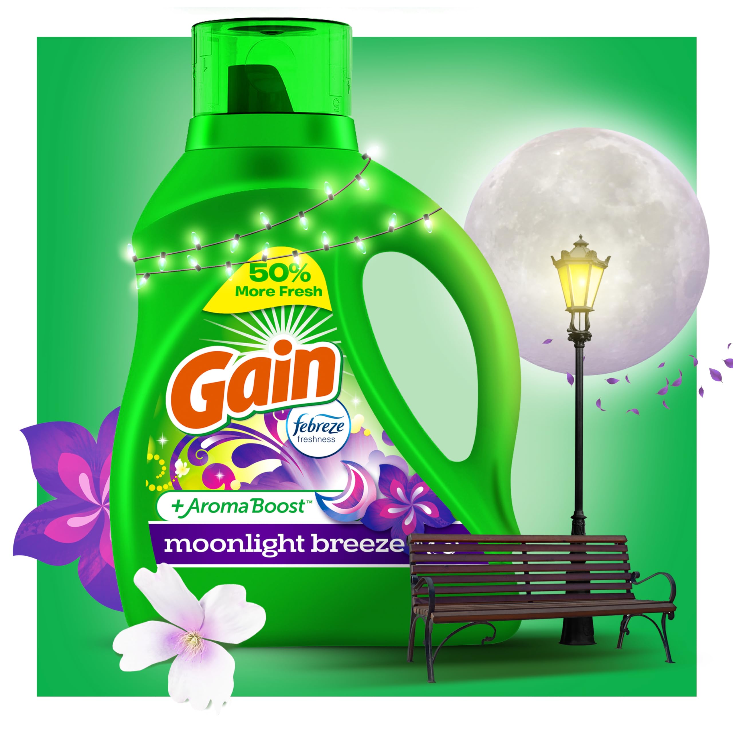 Gain + Aroma Boost Laundry Detergent Liquid Soap - Moonlight Breeze Scent (45 Loads, 3.84L, 2-Pack) | HE Compatible | Fresh Scent for Clothes & Linens | Ideal for Family Laundry, Gym Wear & Bedding