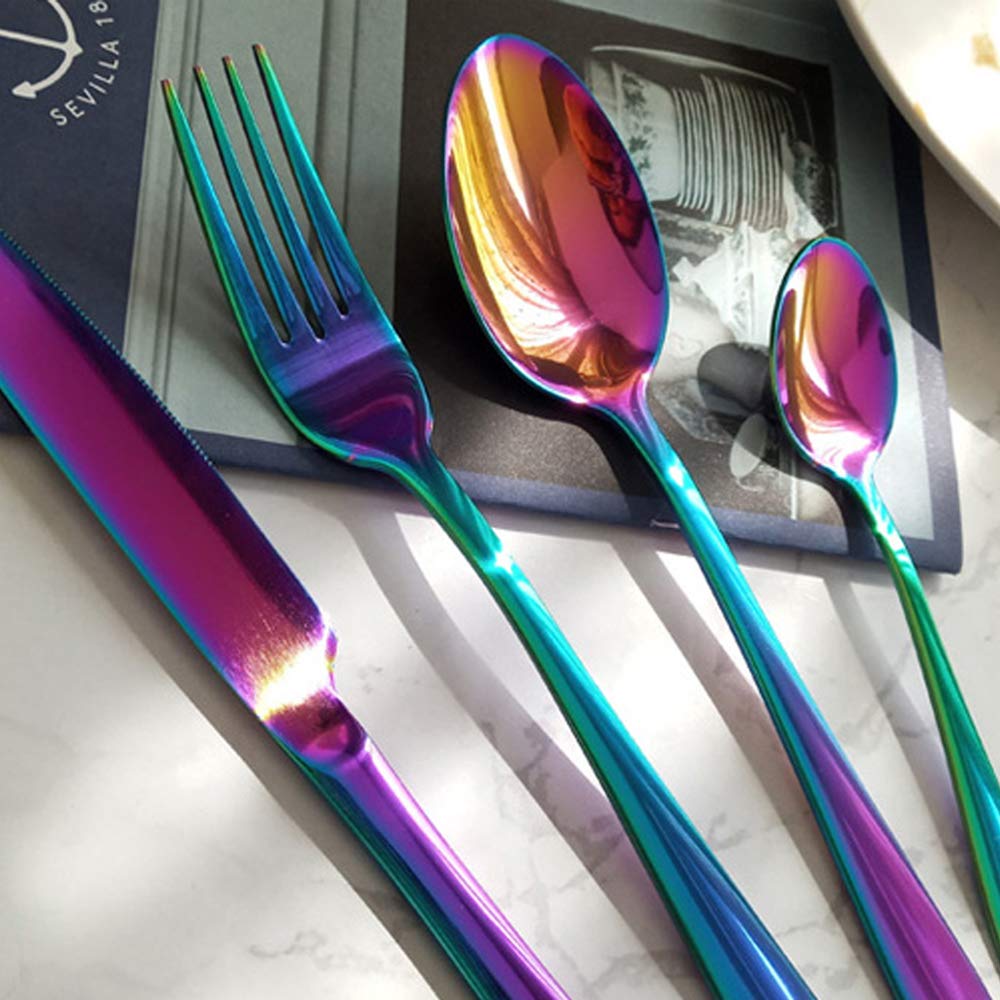 Rainbow 40-Piece Stainless Steel Silverware Set - Mirror Polished Flatware Set with 5-Compartment Non-Slip Drawer Organizer - Dishwasher Safe Cutlery for 8 Place Settings (Knives, Forks, Spoons) - Perfect for Dinner Parties, Restaurants, and Everyday Dining