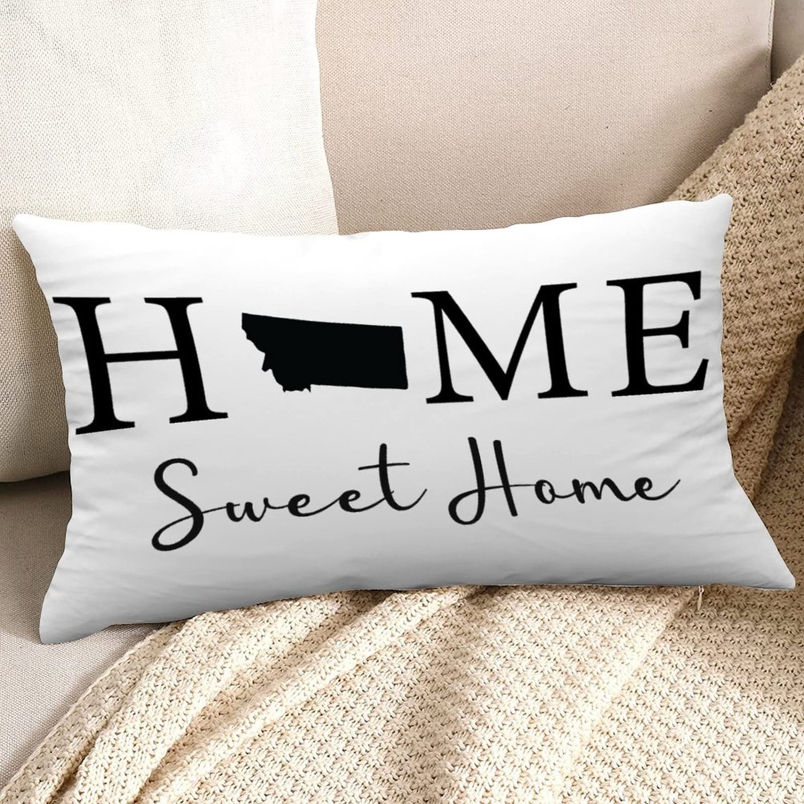 Montana State Map Decorative Throw Pillow Covers - 12x20 Inch Farmhouse Style Home Sweet Home Cushion Covers for Living Room, Bedroom & Sofa Decor - Perfect for Cozy Farmhouse, Rustic Cabin or Western Home Decor