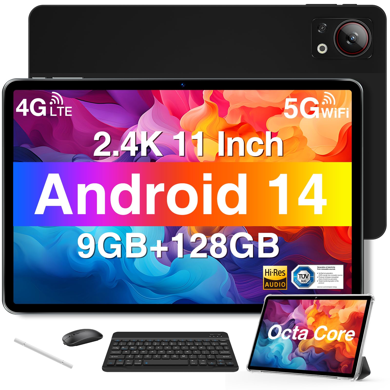 DOOGEE T30SE 11 Inch Android 14 Tablet - 128GB ROM (Expandable to 2TB) 2.4K IPS Gaming Tablet with Keyboard, 8580mAh Battery, Dual 4G LTE 5G WiFi, 13MP + 5MP Camera - Includes Stylus, Mouse & Protective Case - Perfect for Work, Study & Entertainment