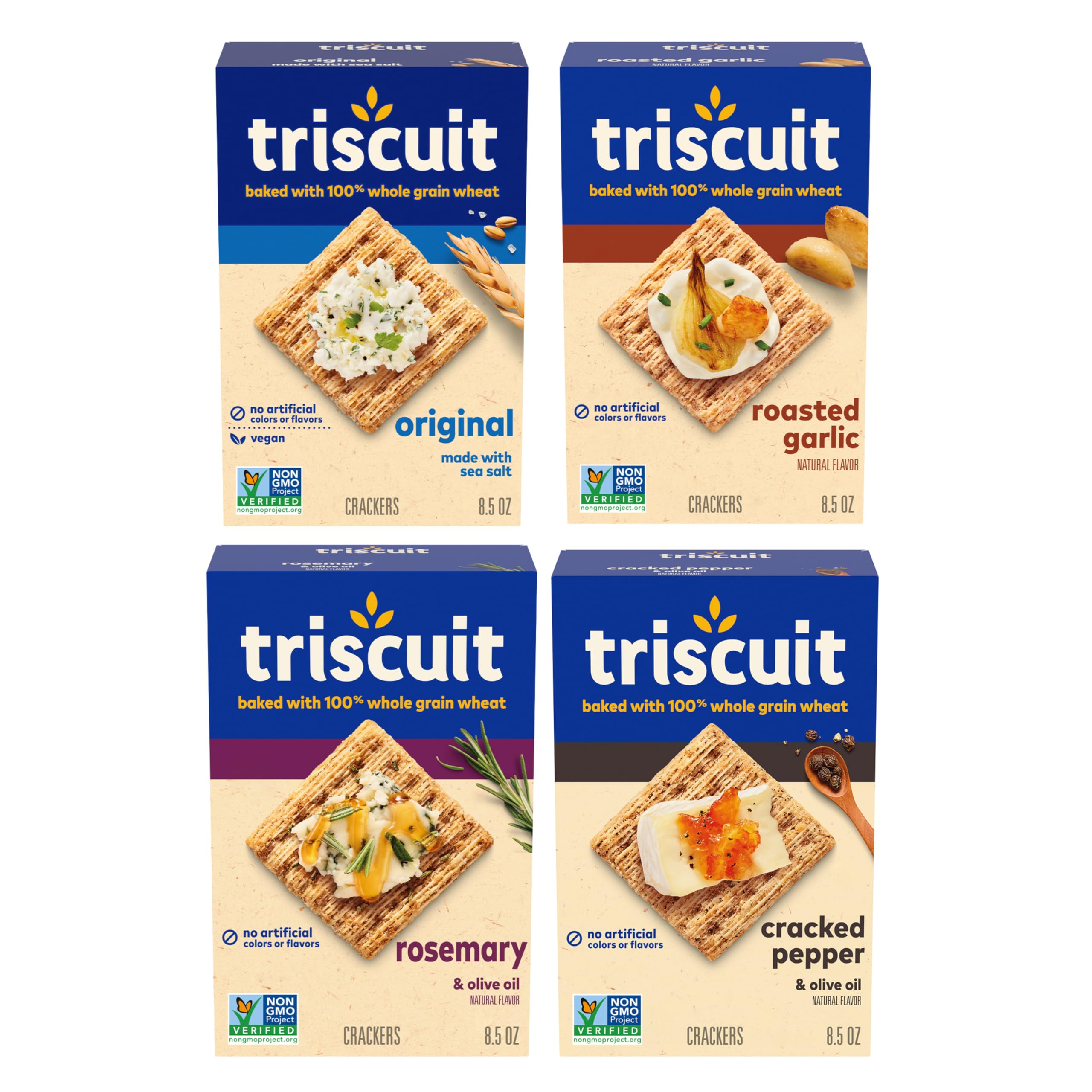 Triscuit Whole Grain Wheat Crackers 4 Flavor Variety Pack - Healthy Lunch & On-the-Go Snacks, Bulk Crackers (4 Boxes) - Perfect for Office, School, Picnics & Parties