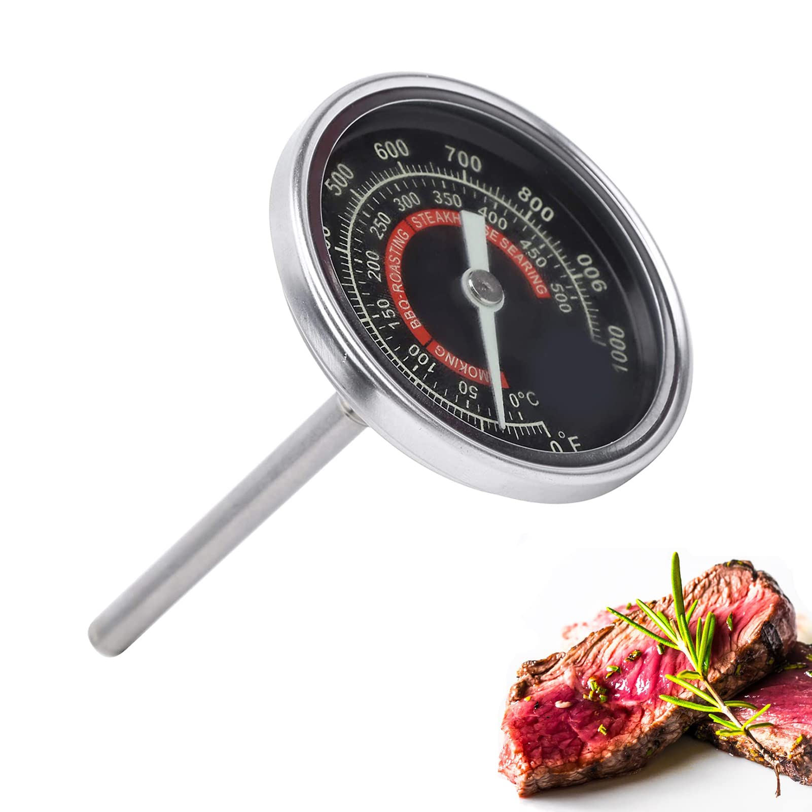 Thincol Oven Thermometer 0-1000°F Stainless Steel BBQ Grill Thermometer - High Accuracy Cooking Temperature Gauge for Baking, Roasting, Grilling - IP55 Waterproof & Durable for Indoor/Outdoor Use