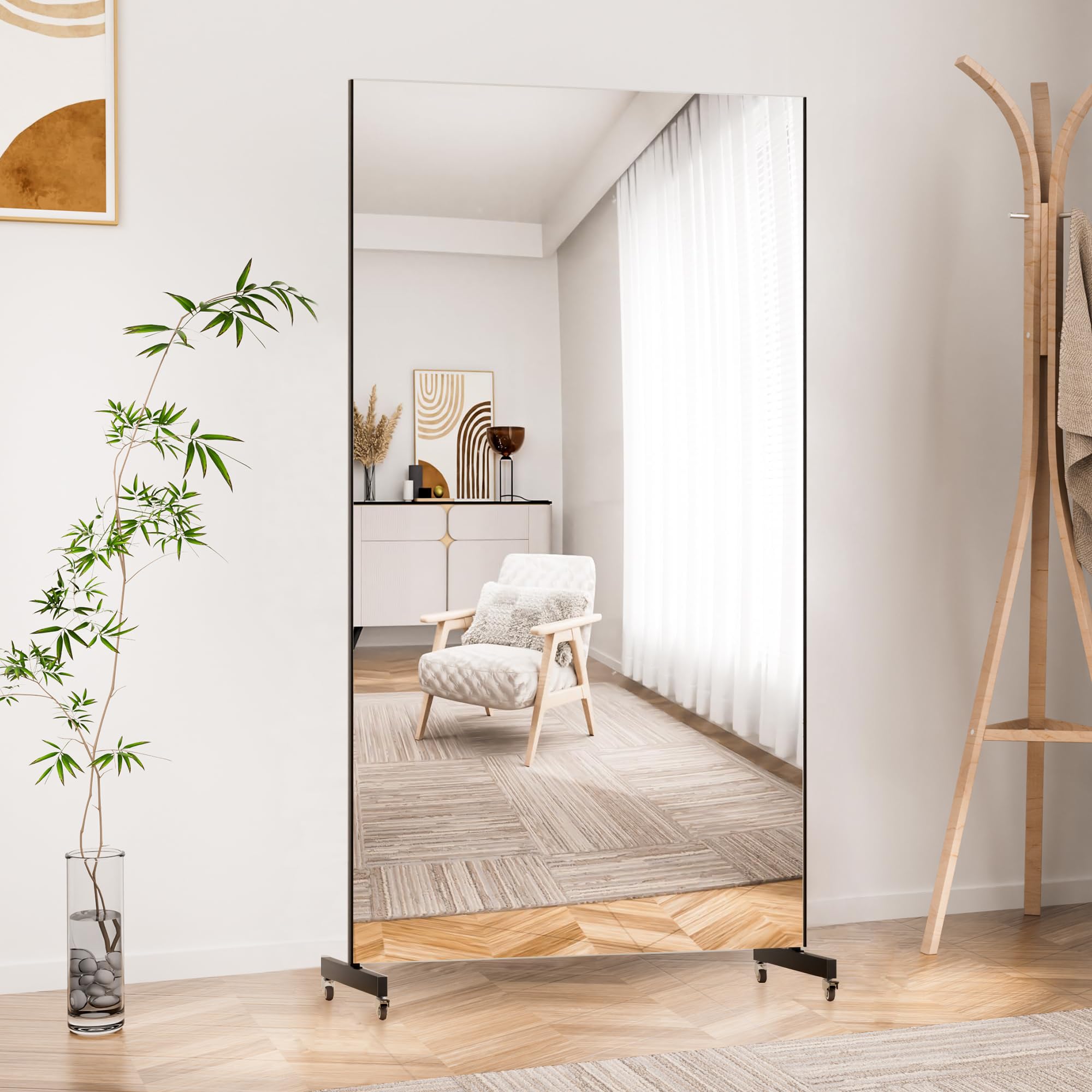 Brisafe 71'' x 40'' Ultra Clear Nano Safety Mirror – Shatterproof Full-Length Floor Mirror with Wheels for Home Gym, Dance Studio & Yoga (13LBS, Black) – Perfect for Fitness Training, Dance Practice and Yoga Sessions