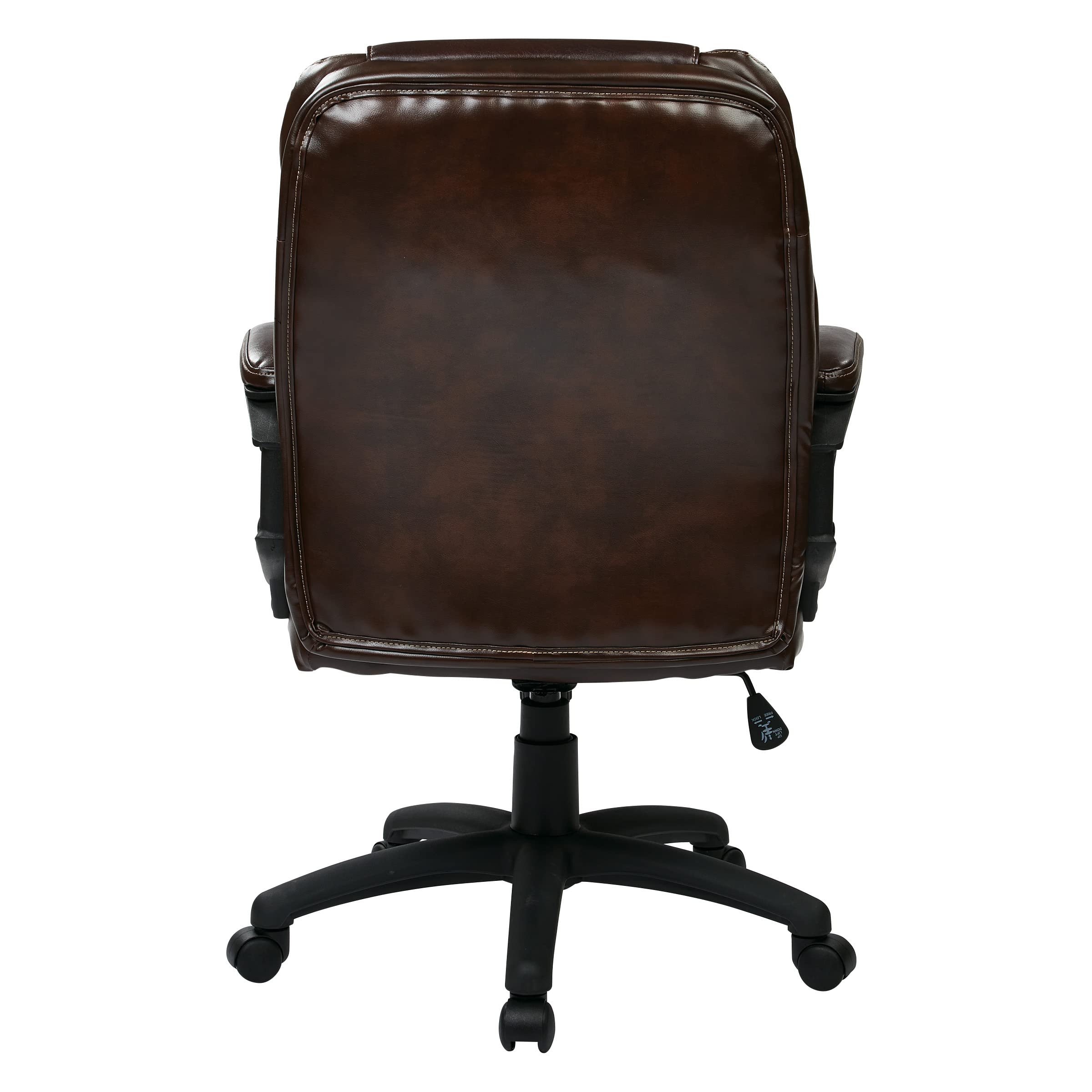 Office Star FL Series Faux Leather Adjustable Office Chair with Lumbar Support & Padded Arms - Chocolate - Ergonomic Manager Chair for Home Office, Gaming & Workspace Comfort