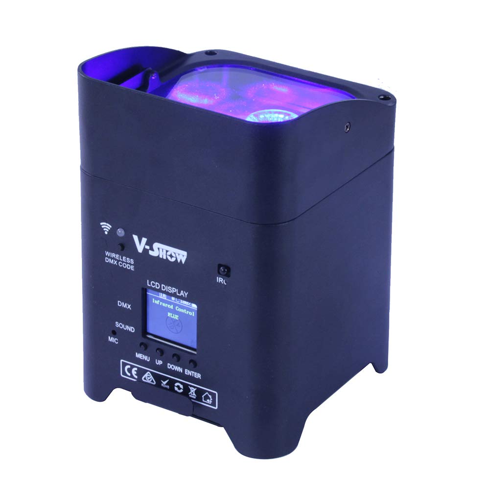 V-Show 6x18W RGBWA+UV Wireless DMX LED Par Light with Remote & WiFi - Battery Powered Stage Lighting for TV Studio, Party, DJ Show, Wedding & Events (1PCS, Black)
