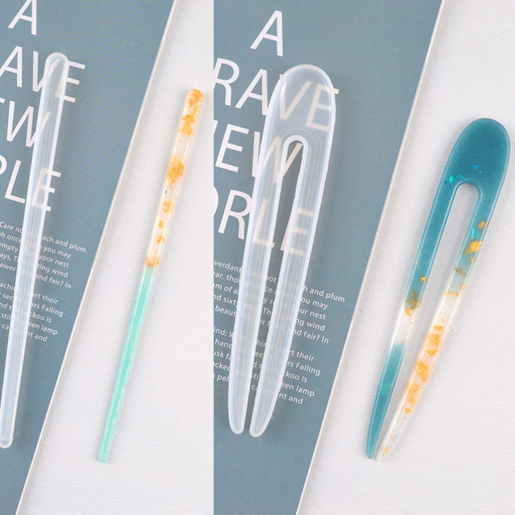 3Pcs Clear Silicone Hair Clip Molds for Resin Jewelry Making - DIY Craft Supplies, Epoxy Resin Hairpin Casting, Hair Stick & Chopstick Molds - Perfect for Handmade Hair Accessories, Bridal Hairpins & Festival Crafts