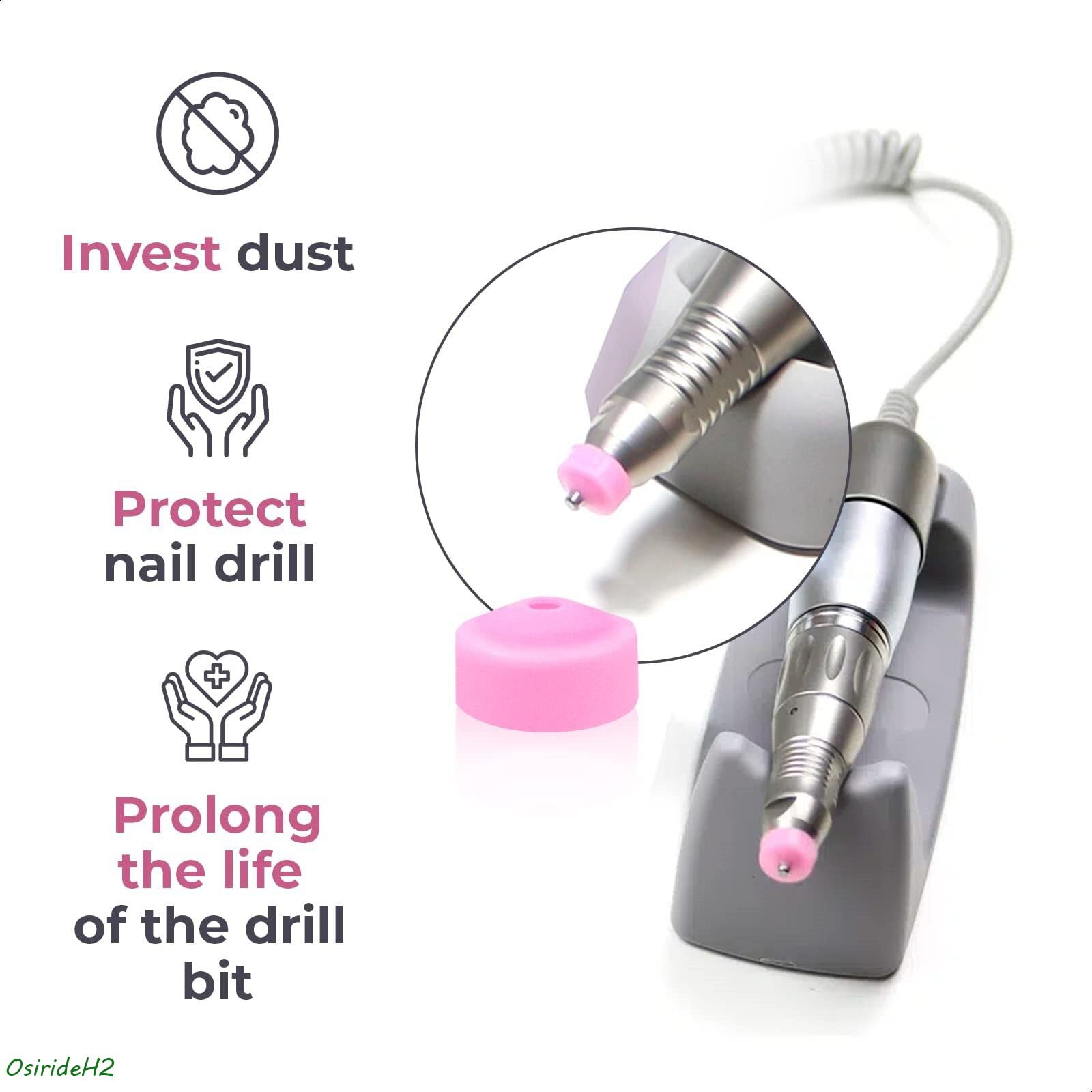 OSIRIDEH2 Nail Drill Dust Guard - 10pcs Pink for Nail Art & Salon Use
