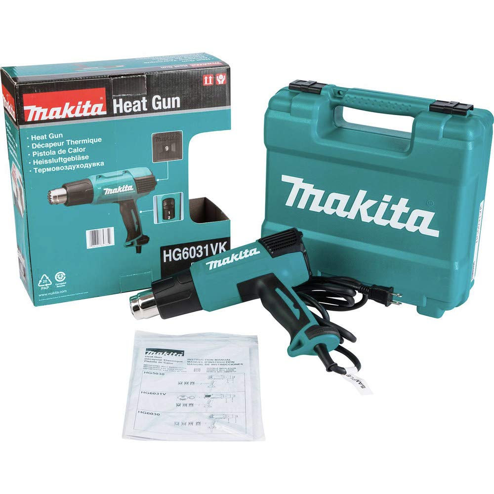 Makita HG6031VK Variable Temperature Heat Gun 1800W - Professional Hot Air Gun for Paint Stripping, Shrink Wrapping, Thawing Pipes, DIY Crafts & Home Repairs