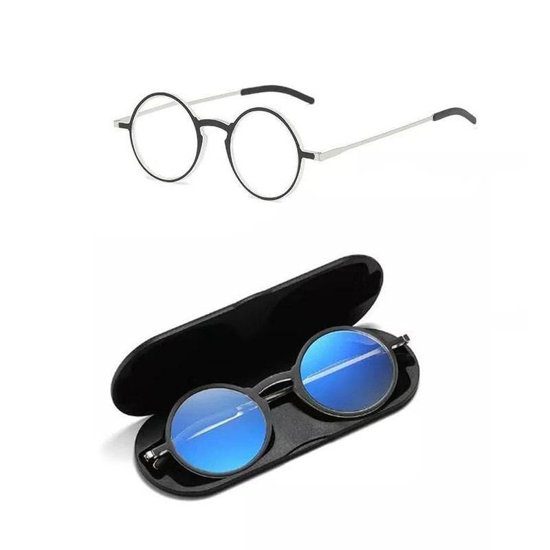 Ultra Thin Pocket Round Computer Reading Glasses - Blue Light Blocking Spectacles with Case for Men & Women - Perfect for Office Work, Gaming & Digital Screen Use